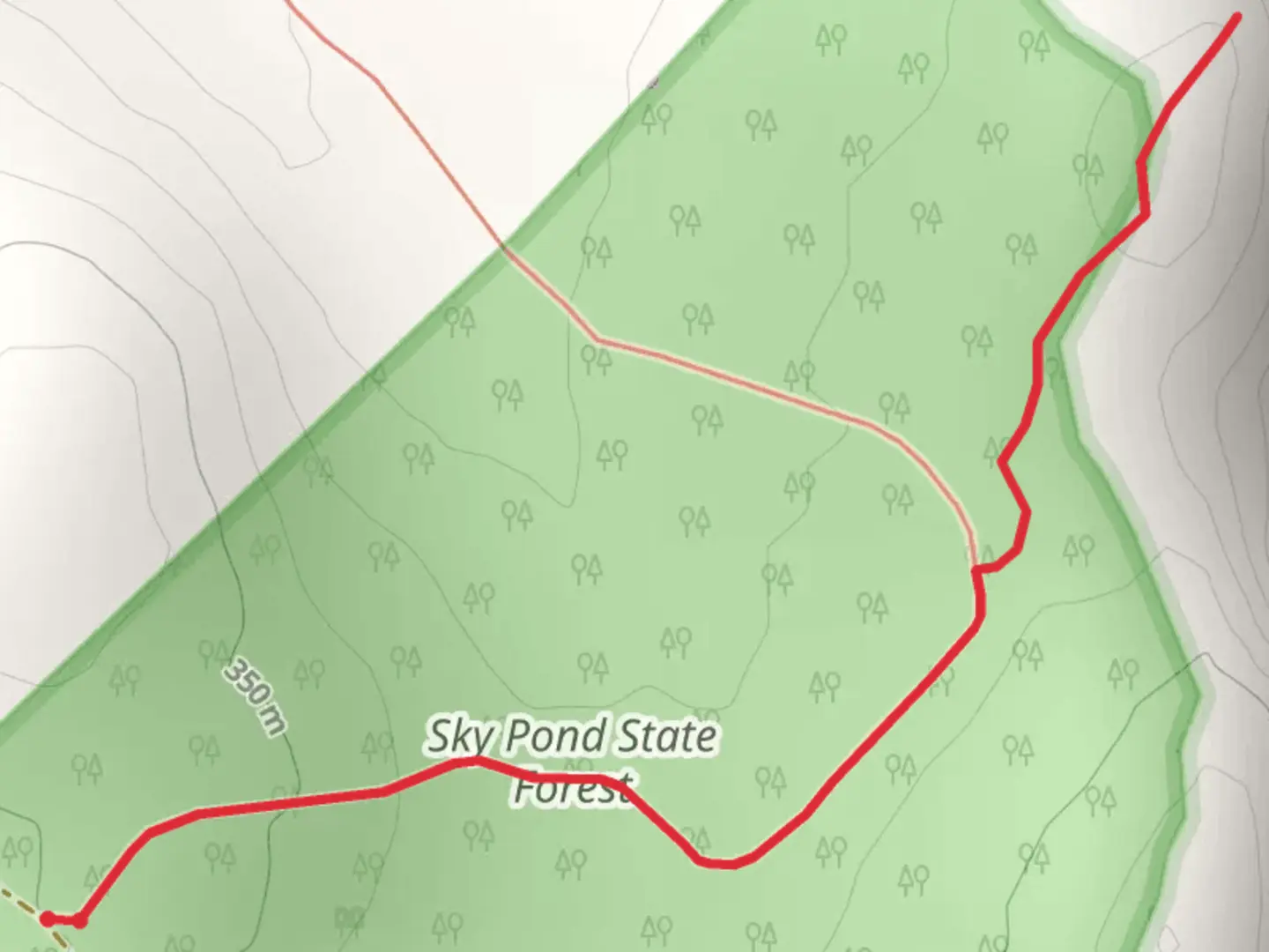 An image depicting the trail Sky Pond State Forest Trail and its surrounding area.