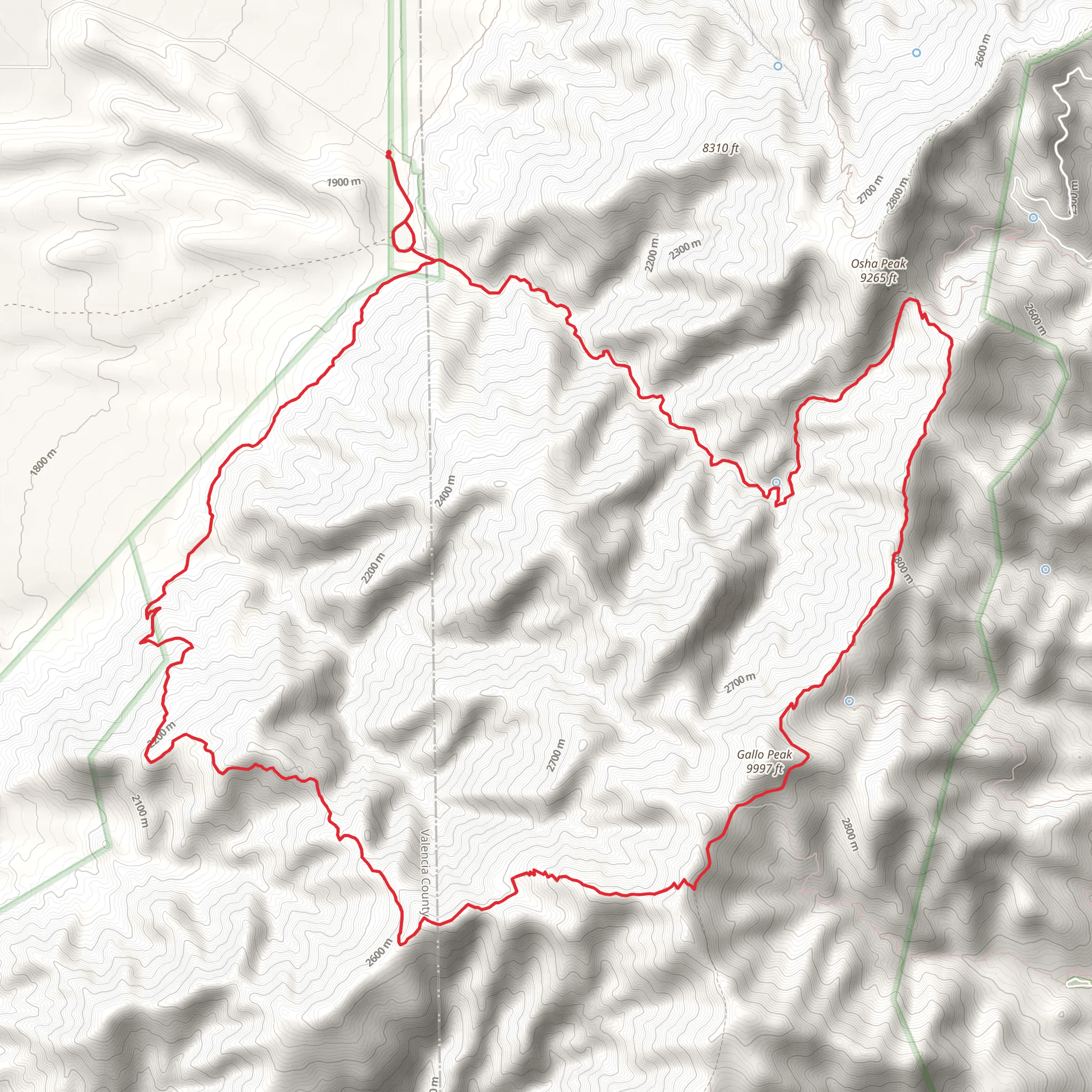 Osha Peak and Gallo Peak Loop via Salas Trail and Trigo Canyon Trail mobile static map