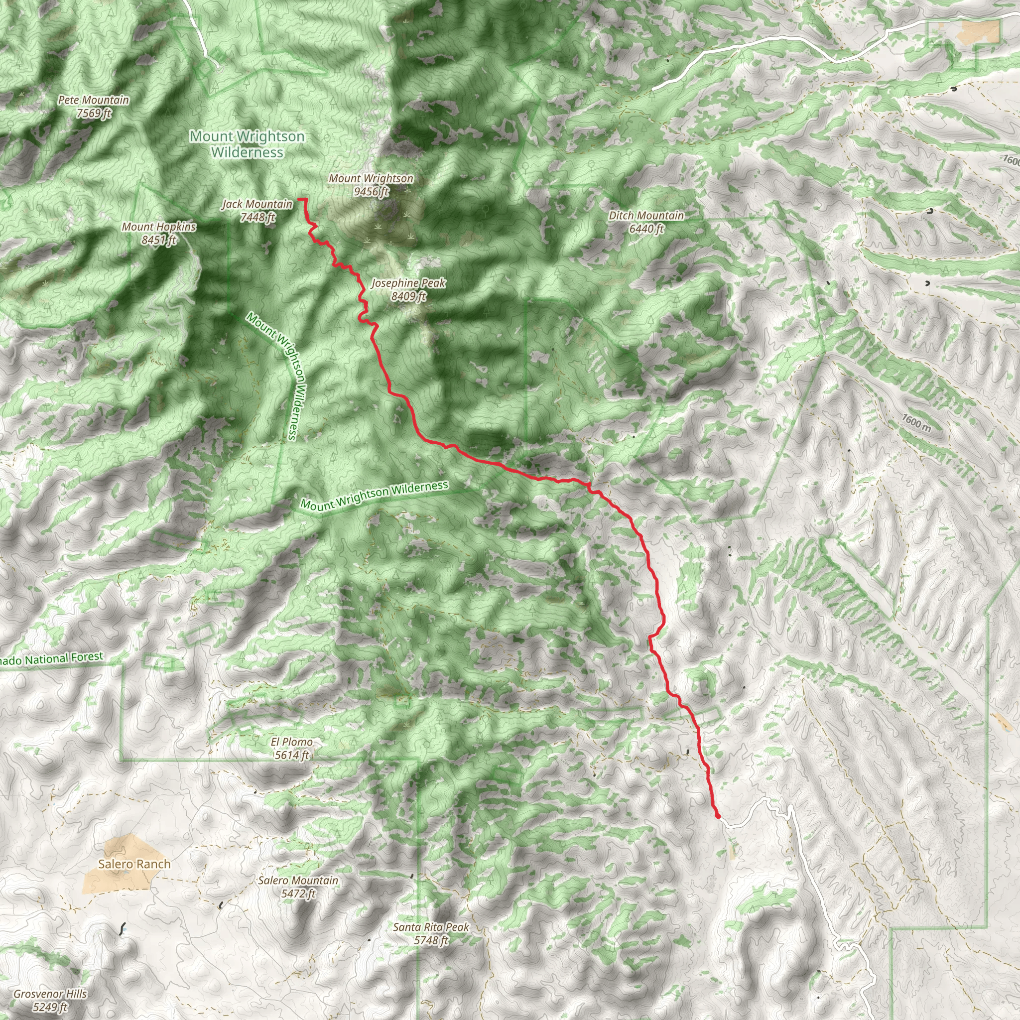Temporal Gulch Trail via Arizona Trail mobile static map
