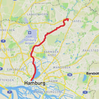 Poppenbuttel to Hamburg Walk via River Alster mobile static map