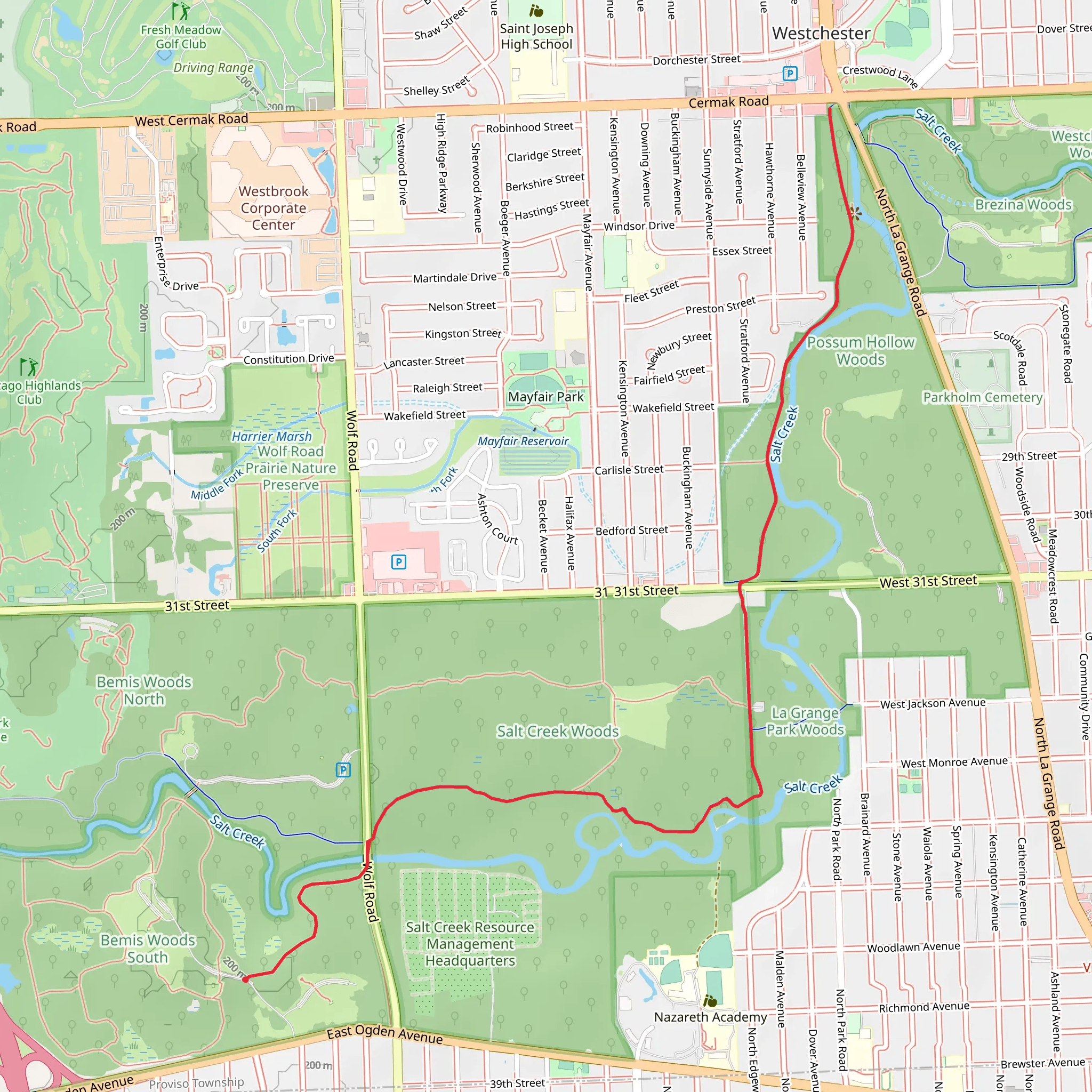 Salt Creek Woods via Salt Creek Greenway Red Paved Trail mobile static map