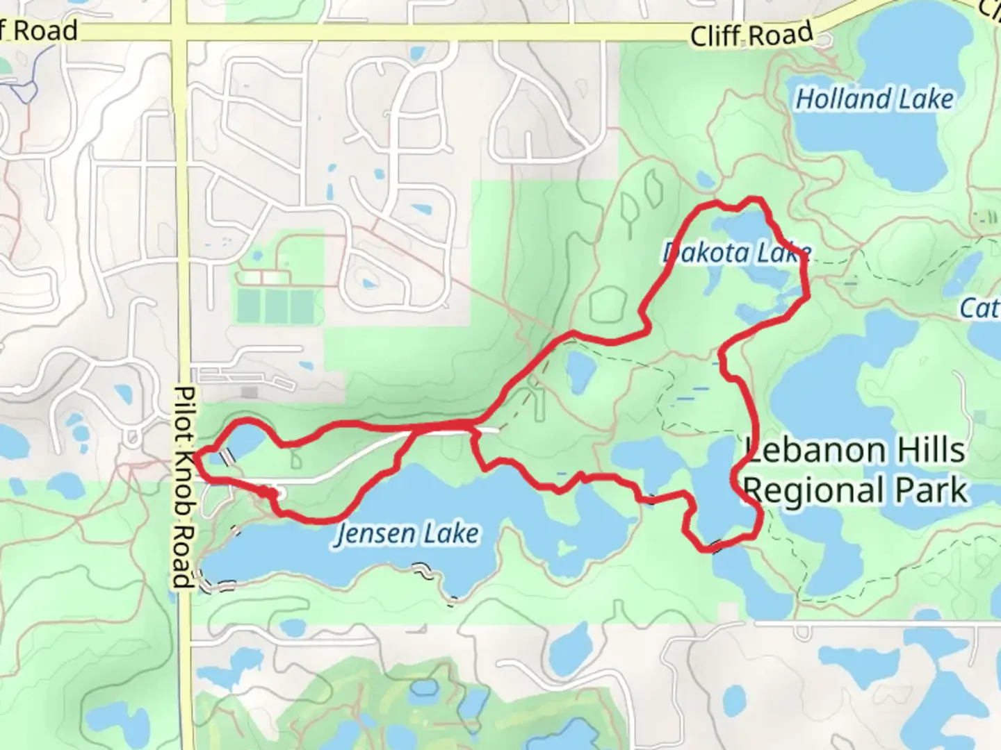 An image depicting the trail Jensen Lake, Dakota Lake and Bridge Pond loop and its surrounding area.