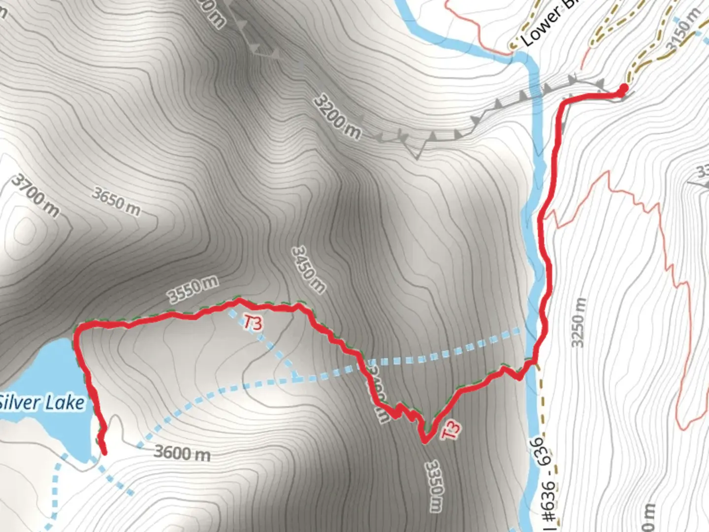 An image depicting the trail Silver Lake via Bridal Veil Trail and its surrounding area.