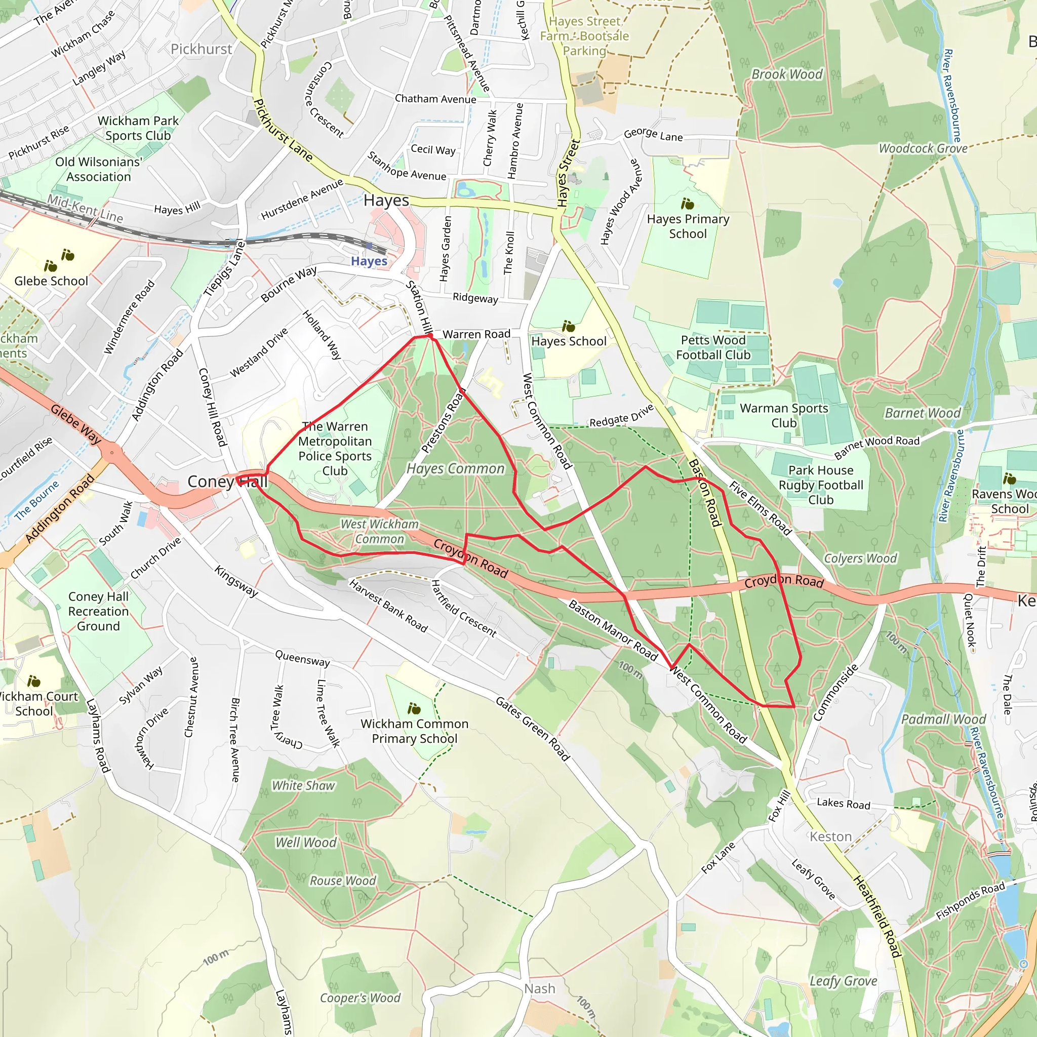 Hayes Common Walk mobile static map