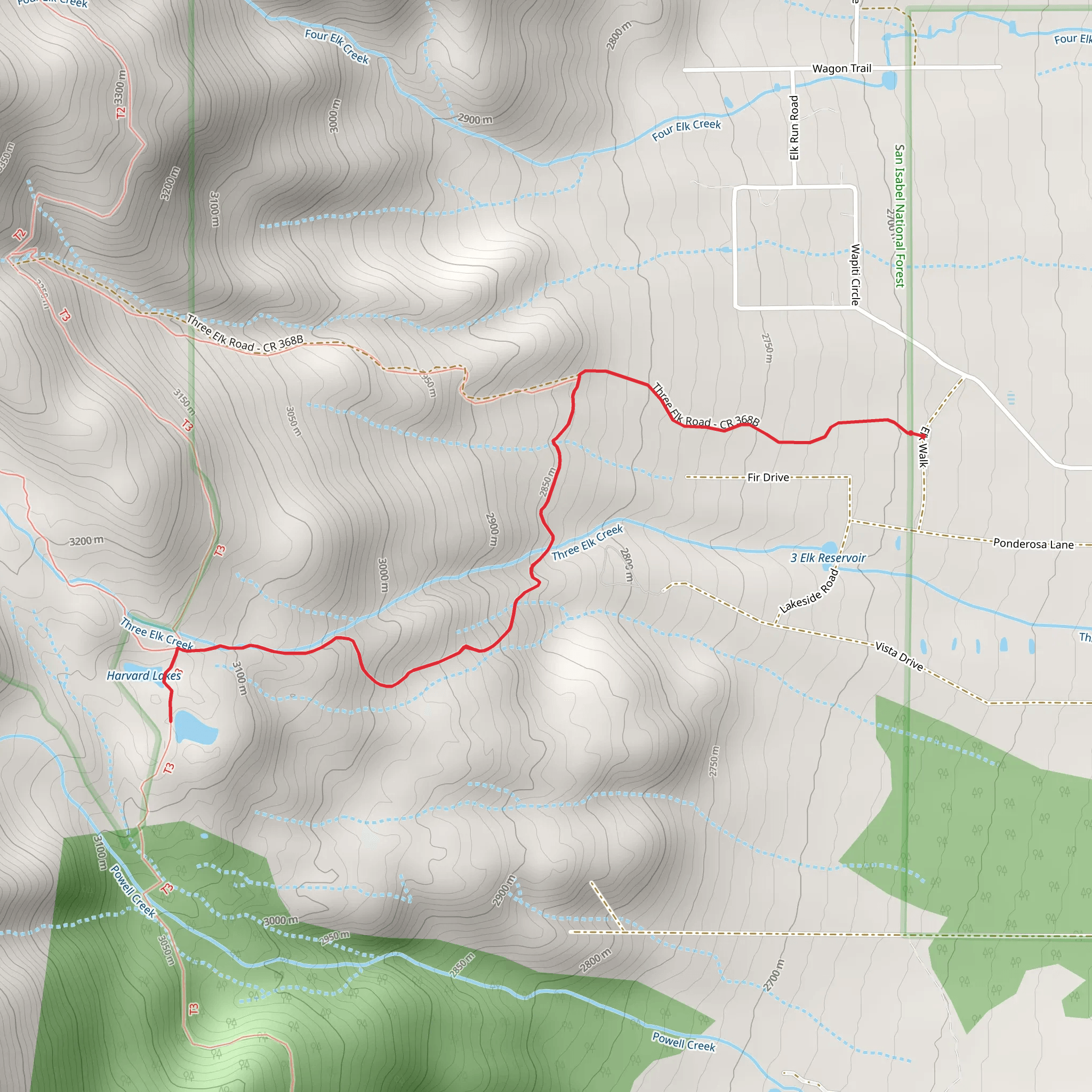 Harvard Lakes via Three Elk Trail mobile static map