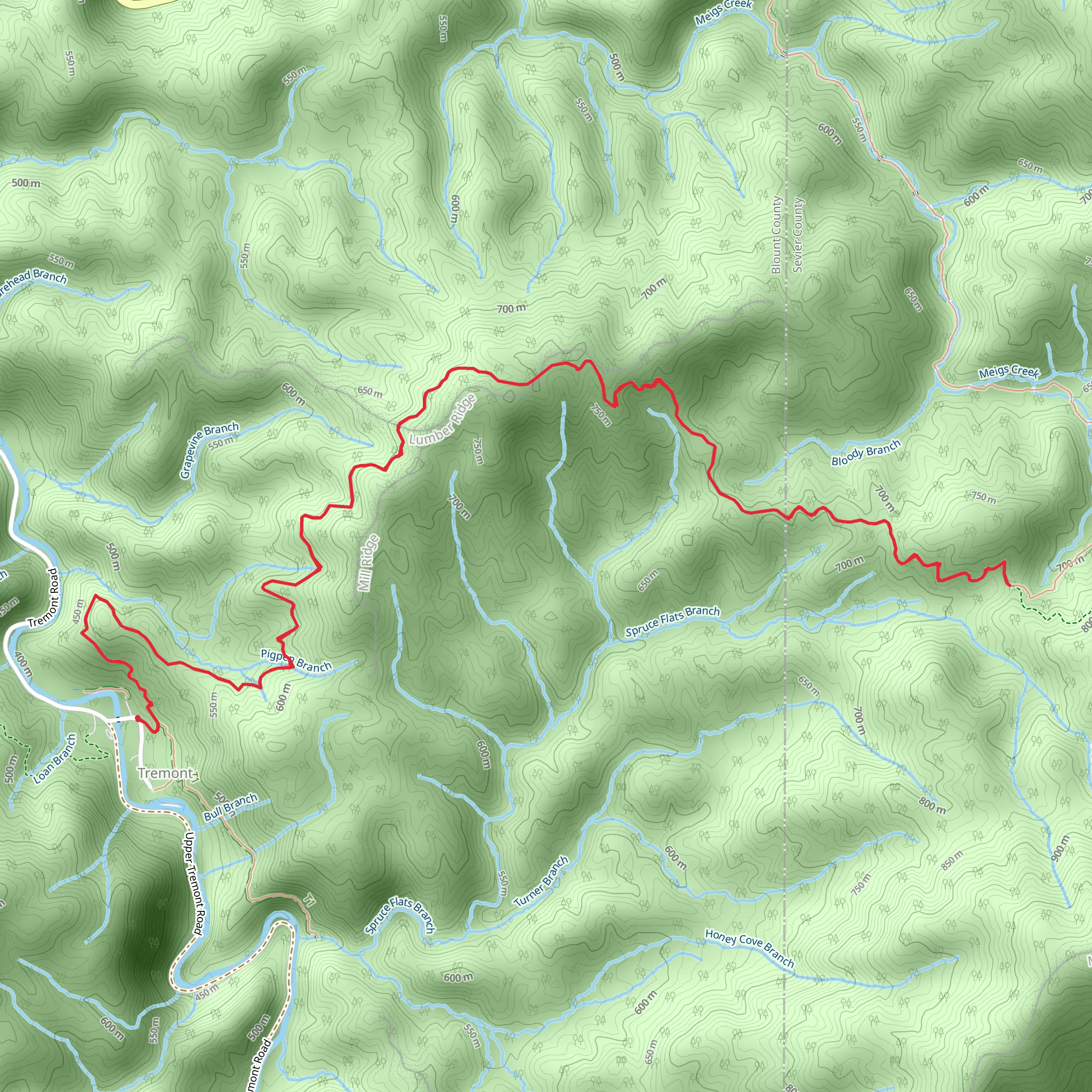 Buckhorn Gap via Lumber Ridge Trail - Tremont mobile static map