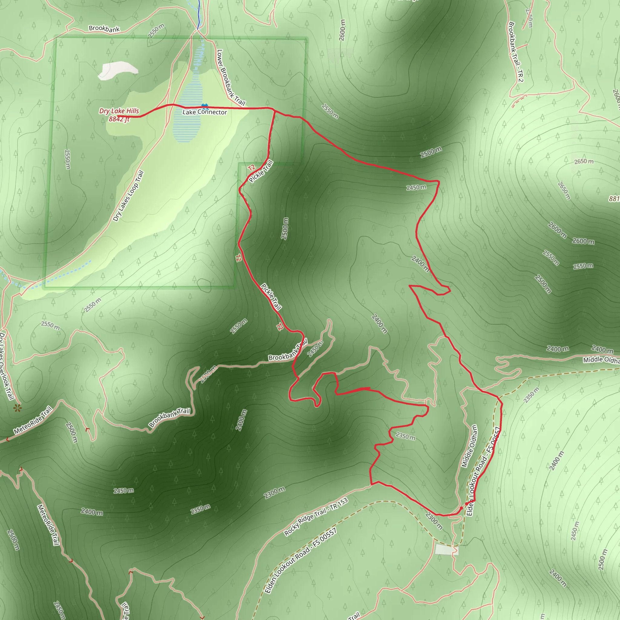 Upper Oldham, Dry Lake Hills and Pickle Out Loop Trail mobile static map