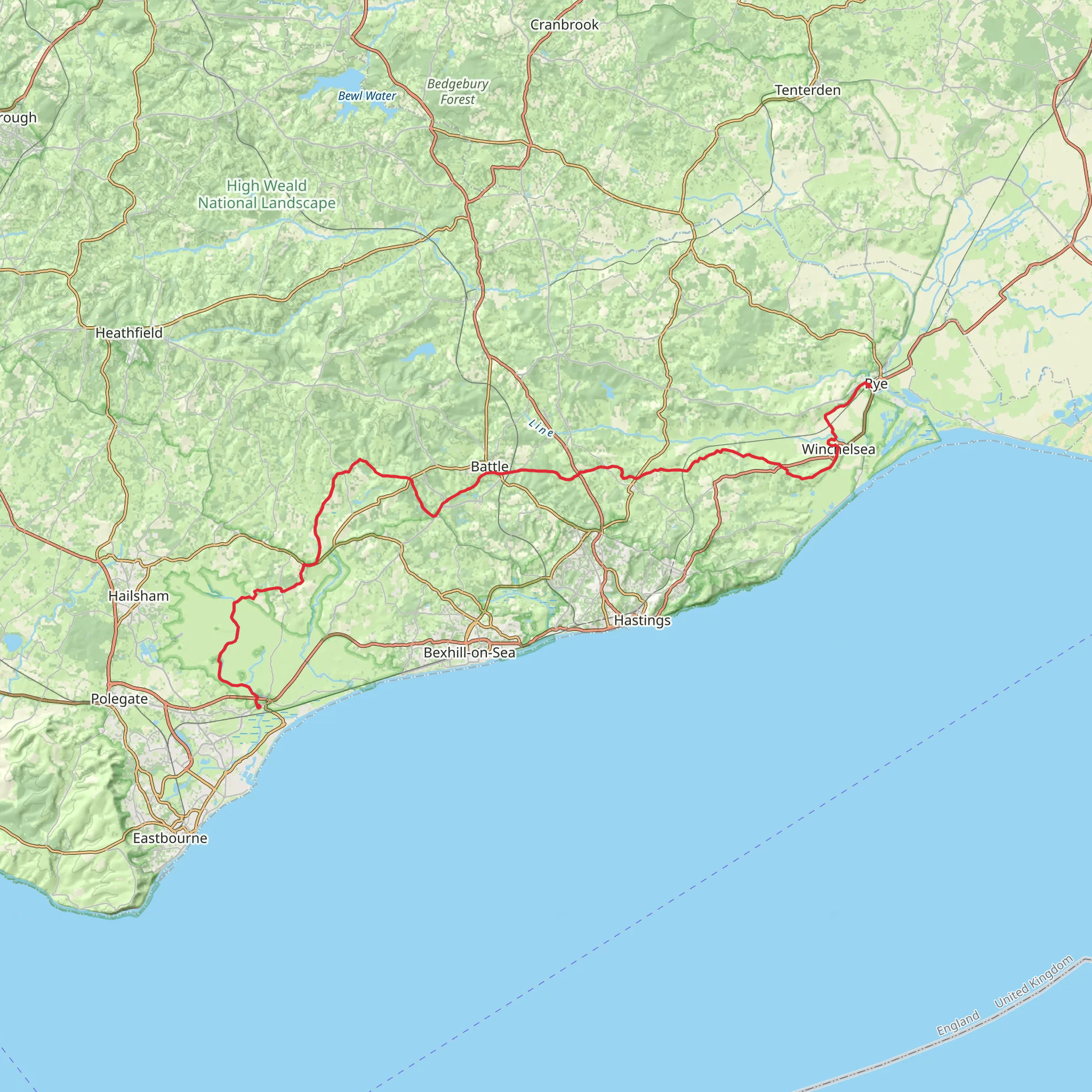 Pevensey to Rye Walk mobile static map