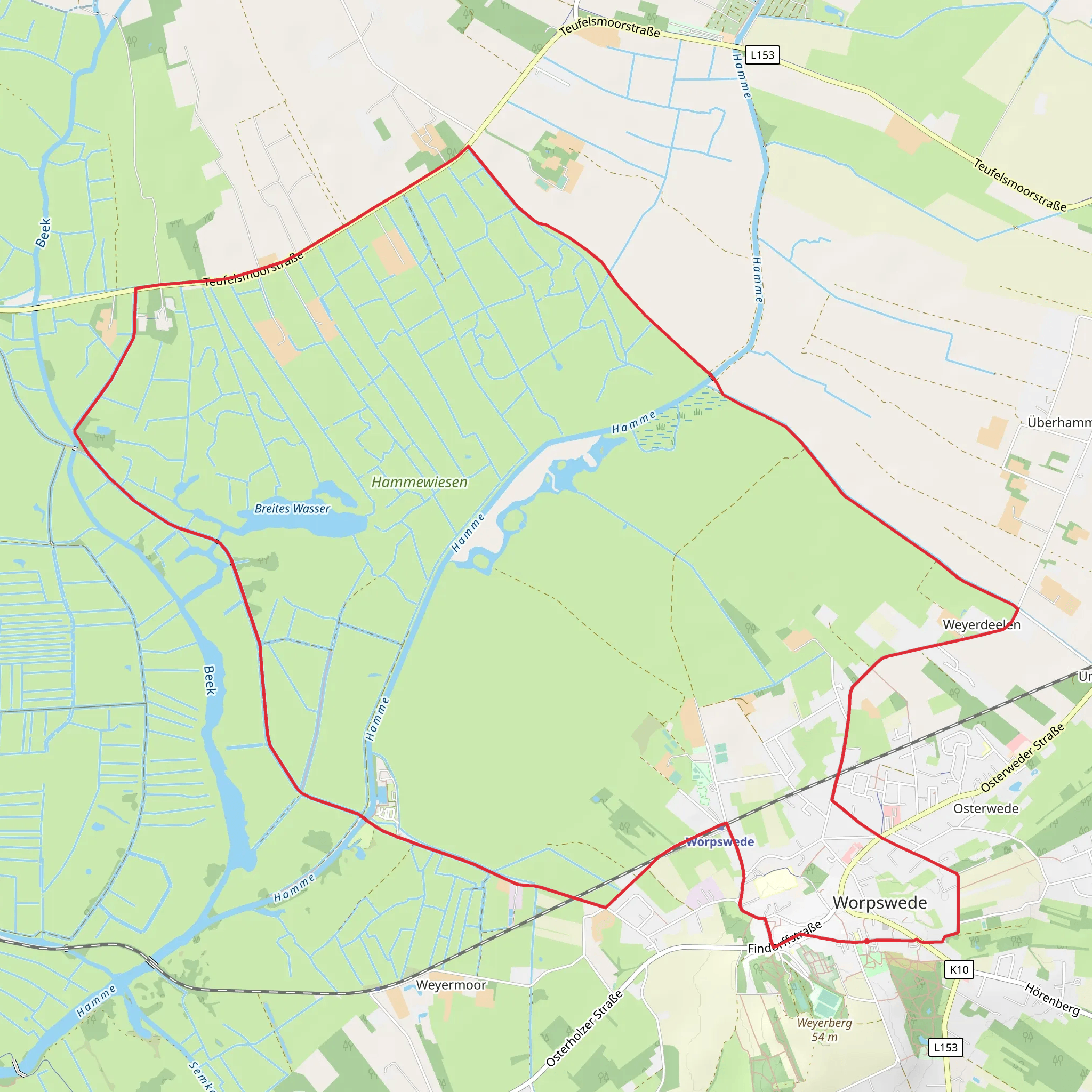 Worpswede and Hammewiesen Loop mobile static map