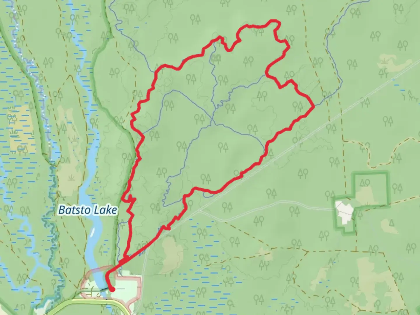 An image depicting the trail Batona Trail, Huckleberry Trail and Penn Branch Loop Trail and its surrounding area.