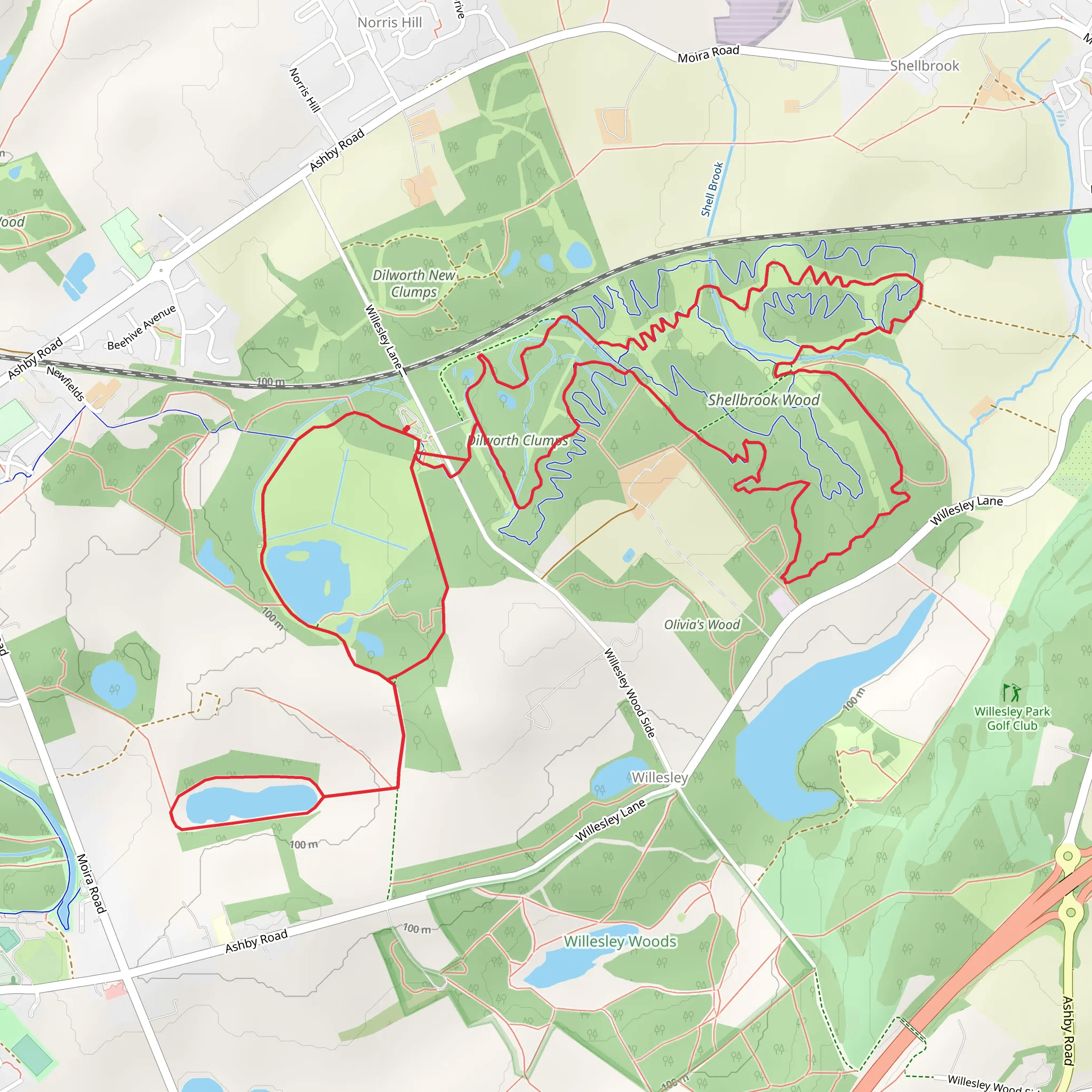 Shellbrook Woods and Hicks Lodge Loop Trail mobile static map