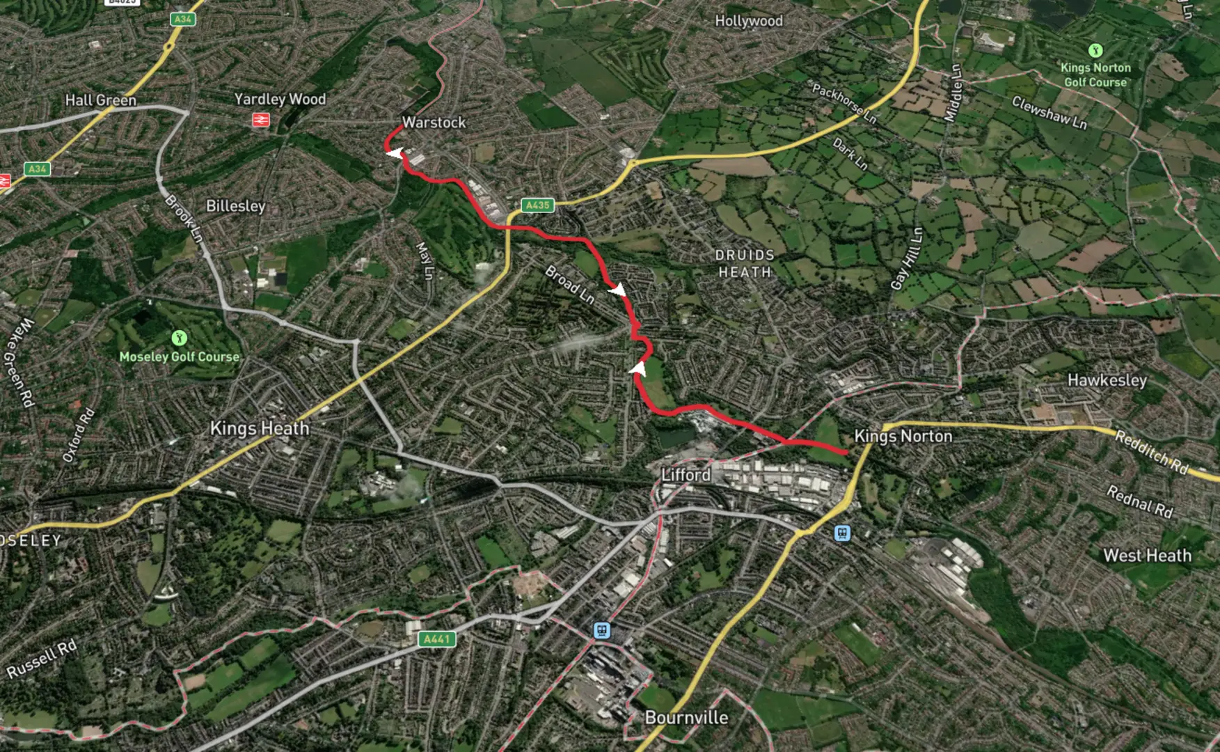 An image depicting the trail Stratford upon Avon Canal Walk - Kings Norton and its surrounding area.