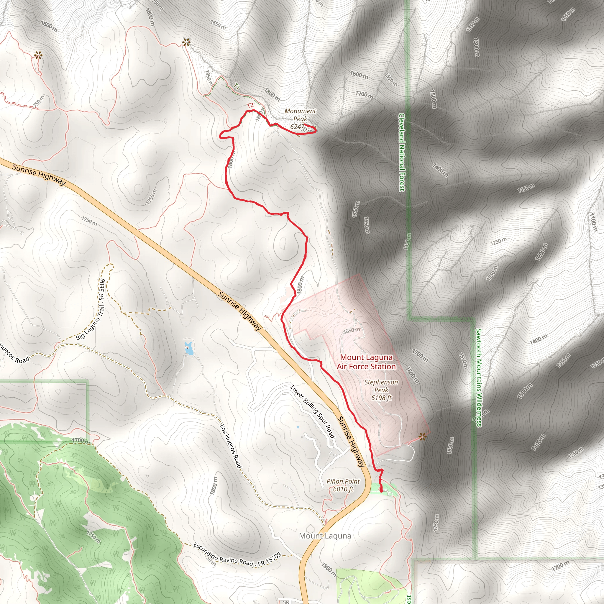 Stephenson Peak and Monument Peak Trail mobile static map