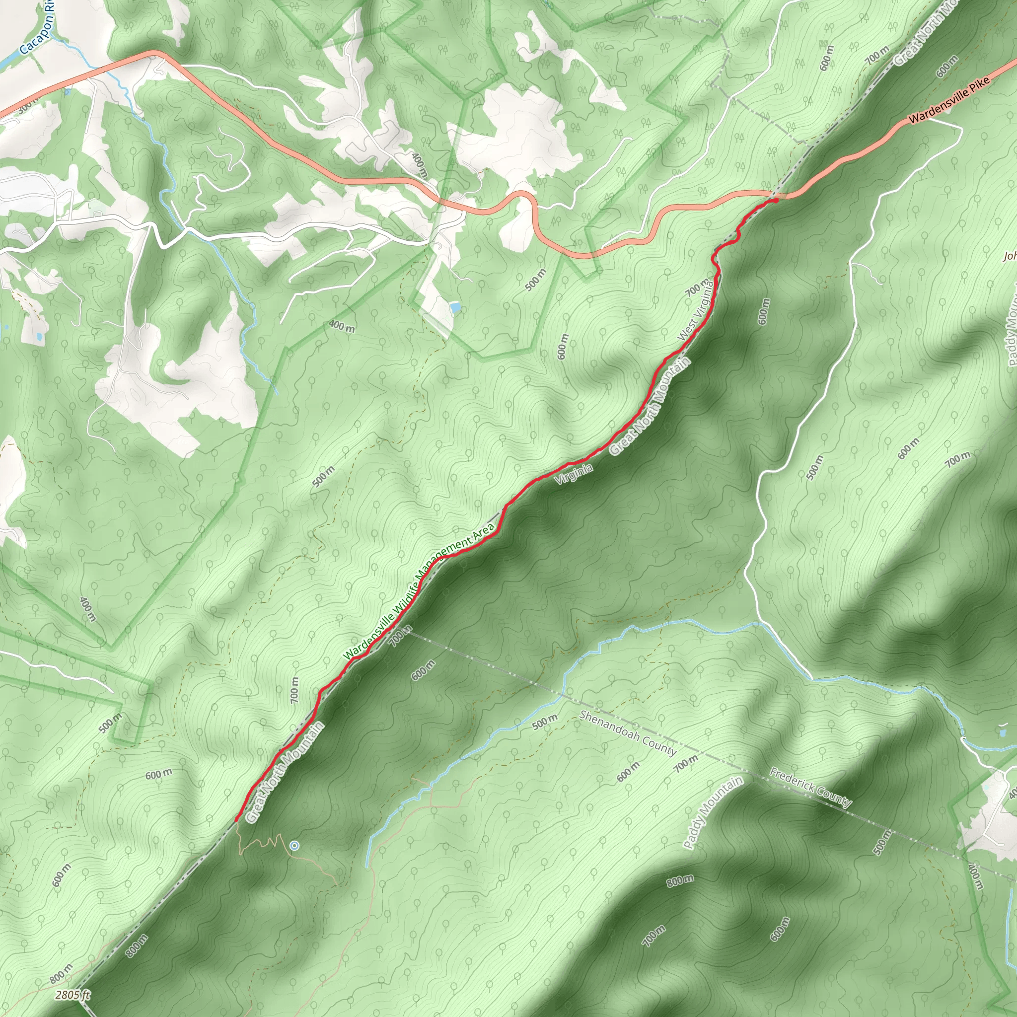 Tuscarora Trail Out and Back mobile static map