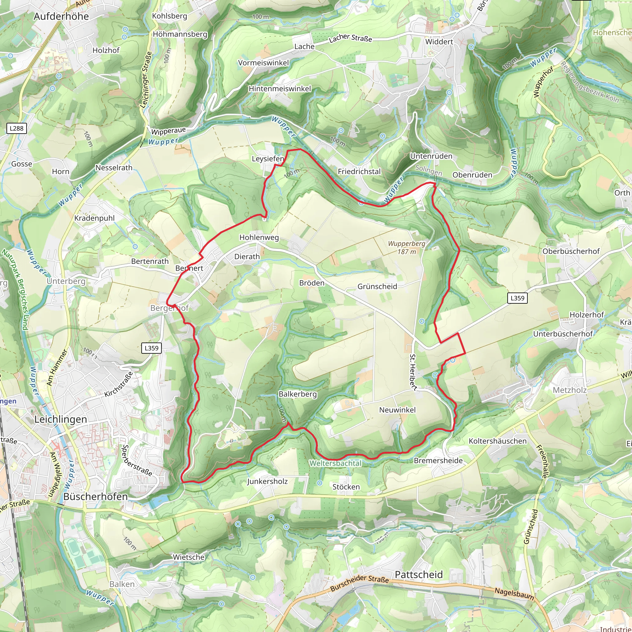 Wupperweg and Weltersbachtal Rundweg A2 mobile static map