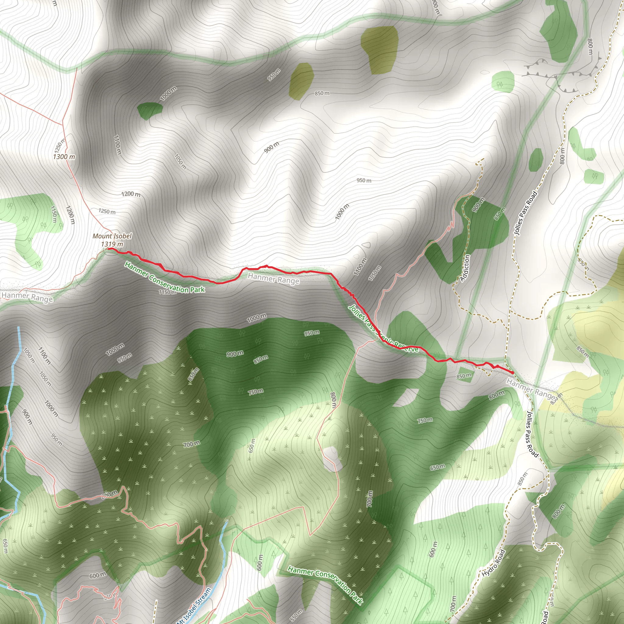 Jollies Pass Road to Mt Isobel Track mobile static map