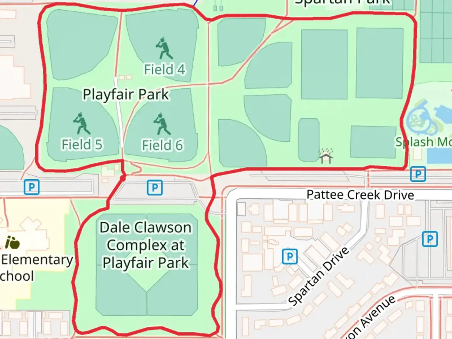 An image depicting the trail Playfair Park and Spartan Park Loop and its surrounding area.