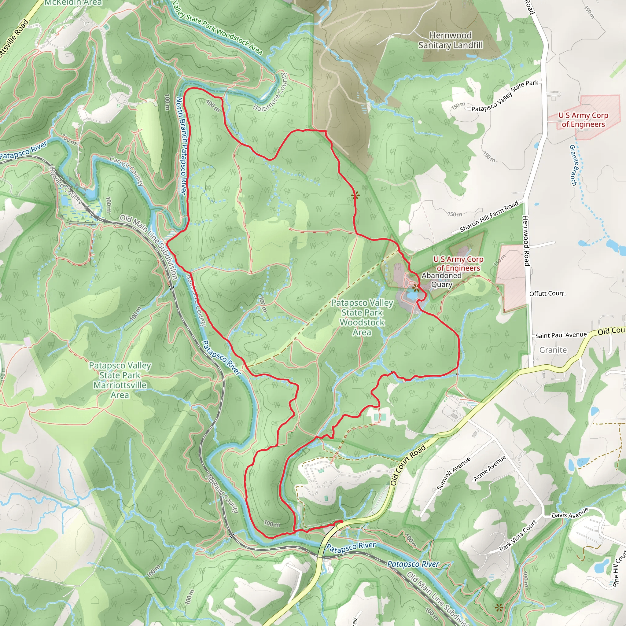 Patapsco River via Thru Trail and Chevrolet Trail mobile static map