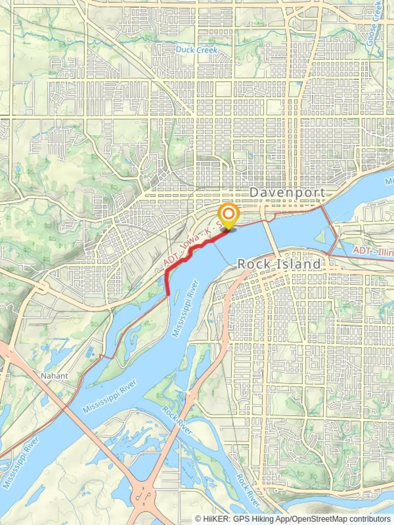 An image depicting the trail Riverfront Trail from Veteran's Memorial Park and its surrounding area.