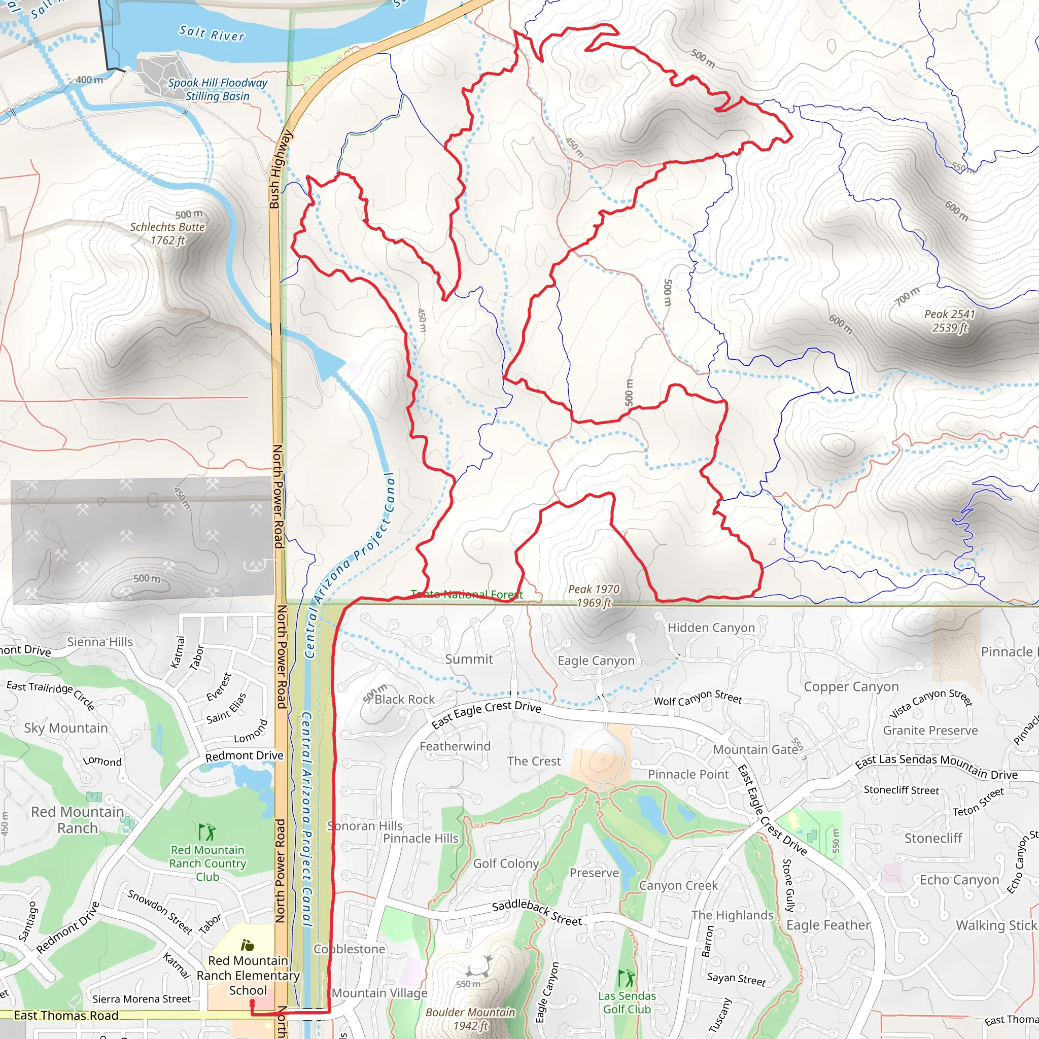 Saguaro and Ridge Loop Trail mobile static map