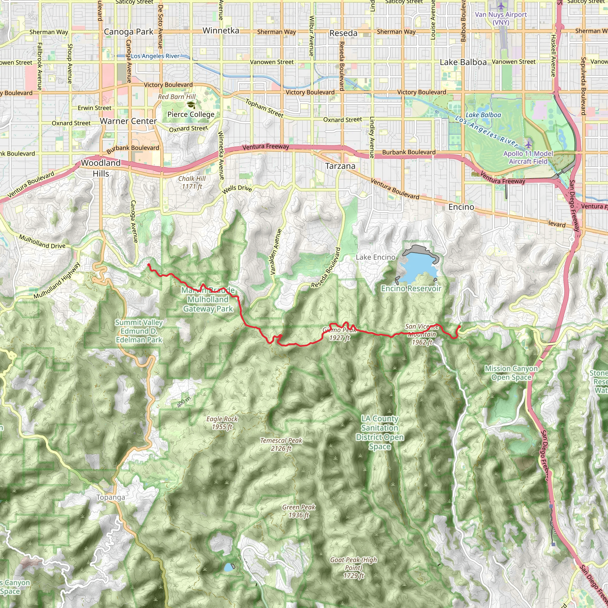 Mulholland Drive Trail mobile static map