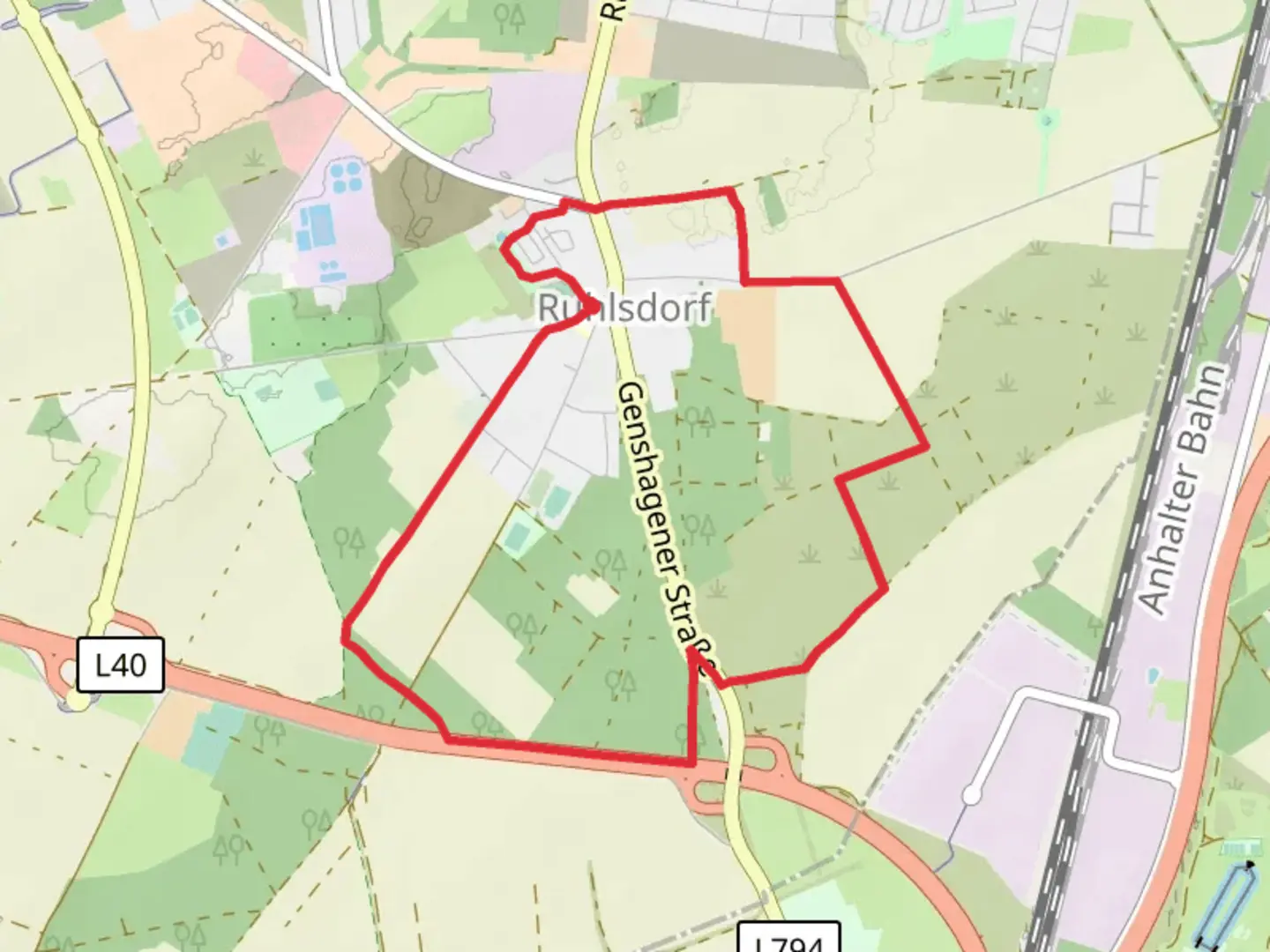 An image depicting the trail Ruhlsdorf Loop and its surrounding area.
