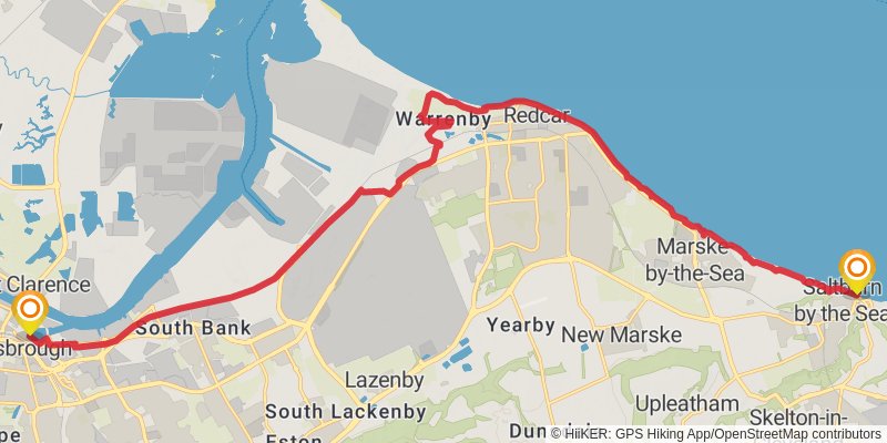 England Coast Path - Filey Brigg to Middlesbrough stage 6 Map