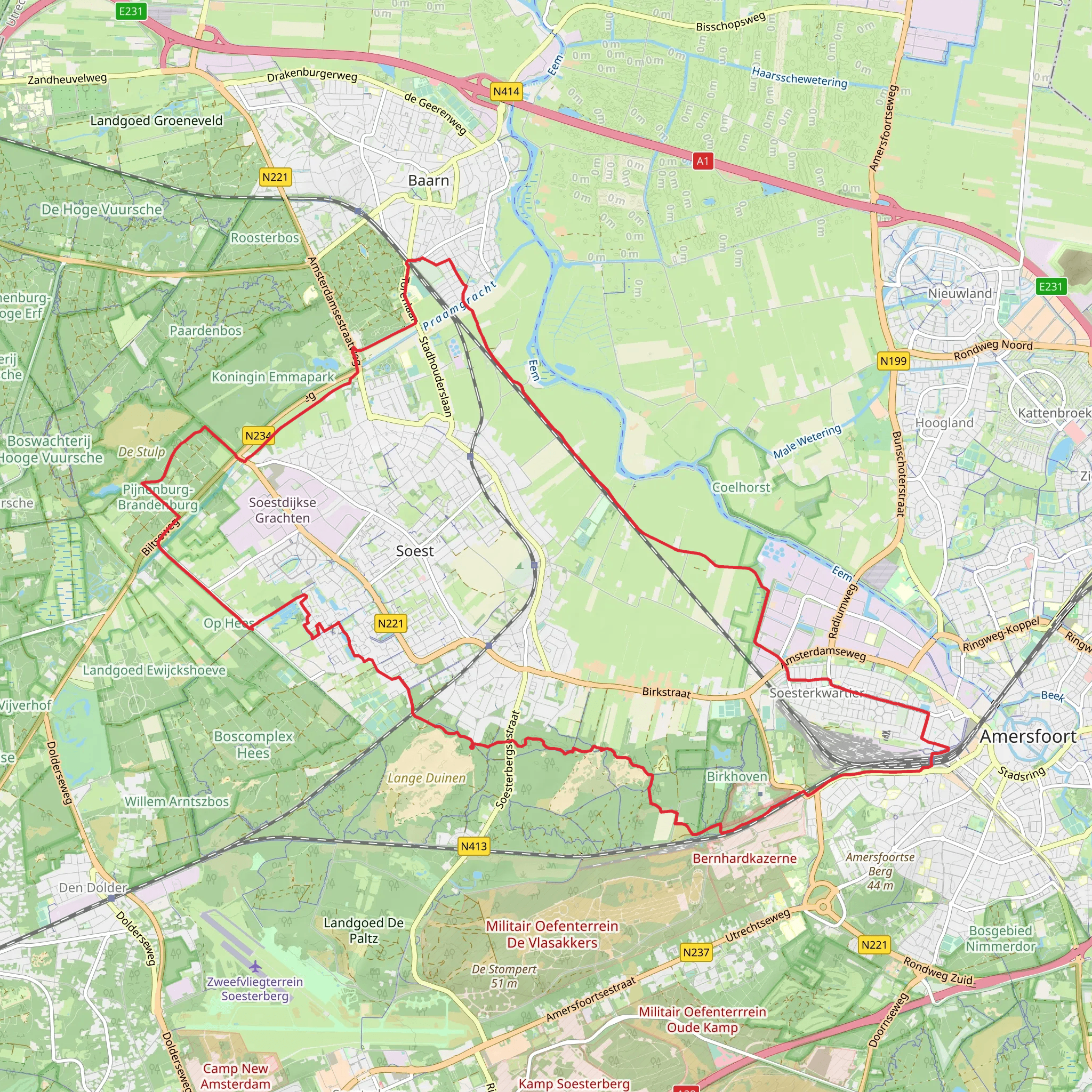Soesterveen, Het Hondenland and Birkhoven Loop mobile static map