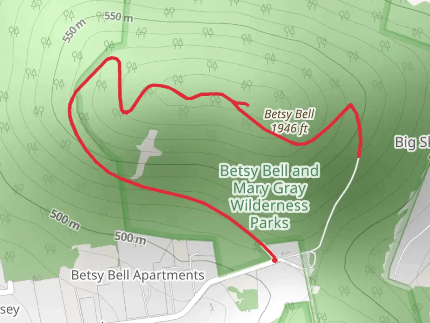 An image depicting the trail Betsy Bell Loop and its surrounding area.