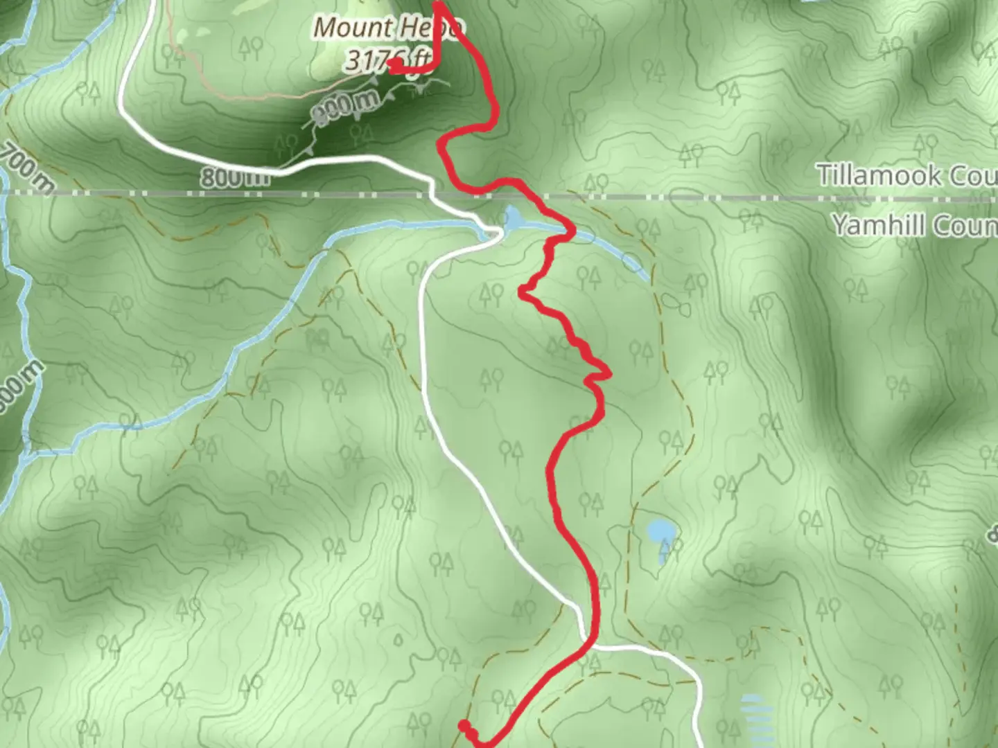 An image depicting the trail Mount Hebo via Pioneer-Indian Trail from South Lake and its surrounding area.
