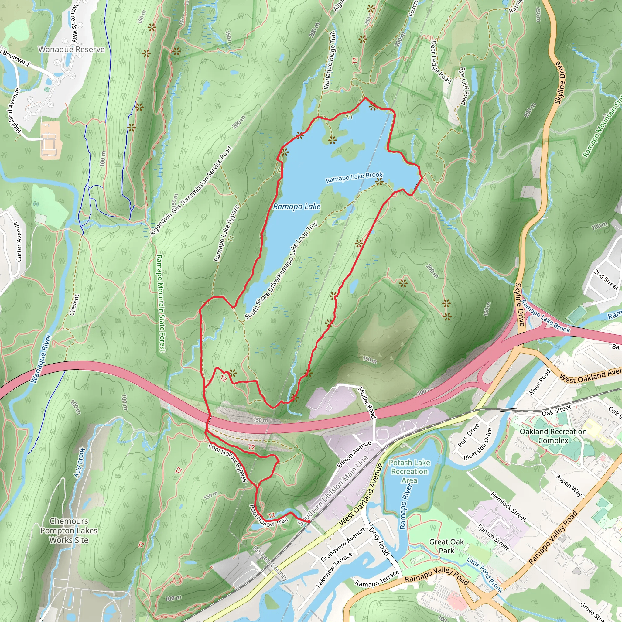 Pool Hollow, Ramapo Lake and Cannonball Loop Trail mobile static map