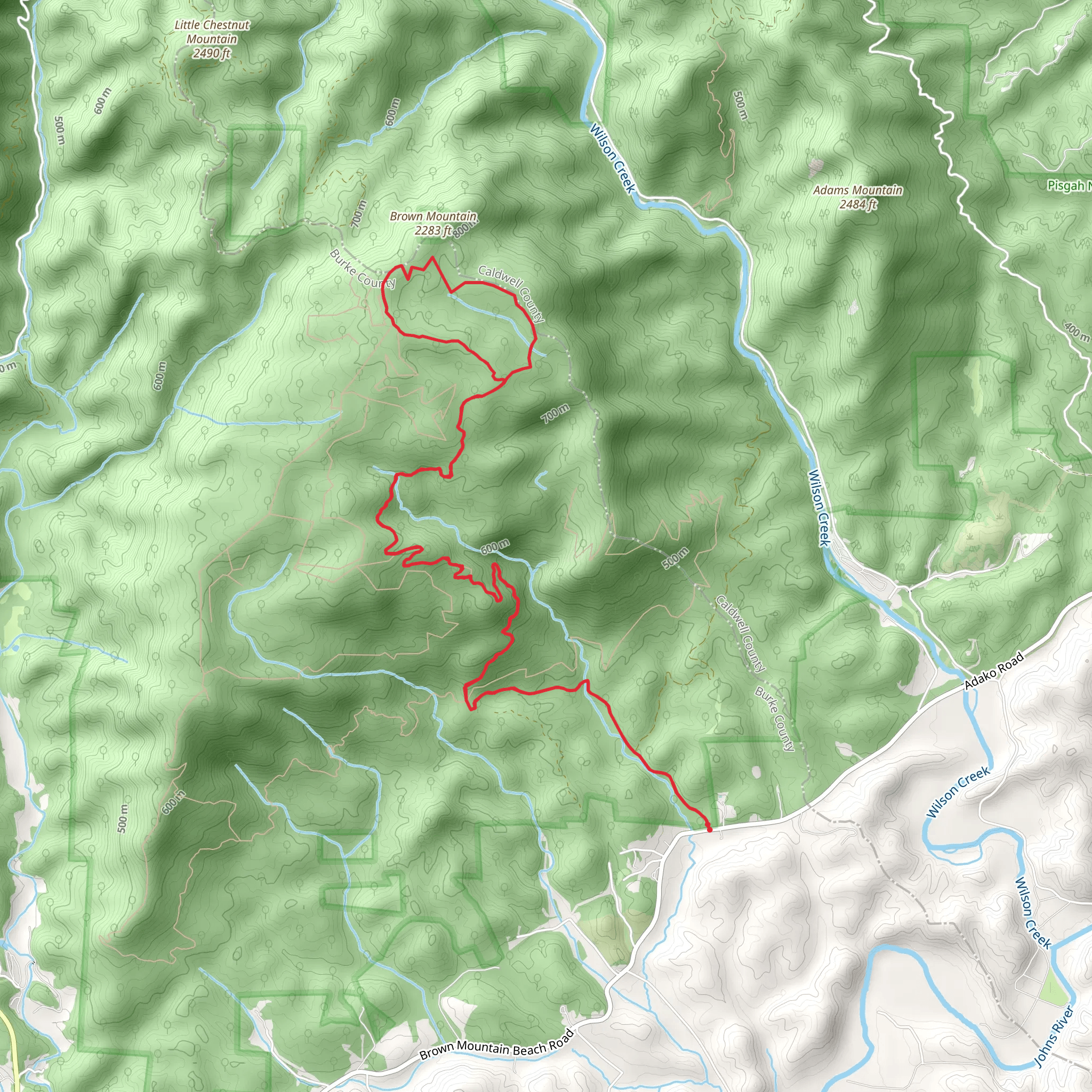 Loop below Brown Mountain mobile static map