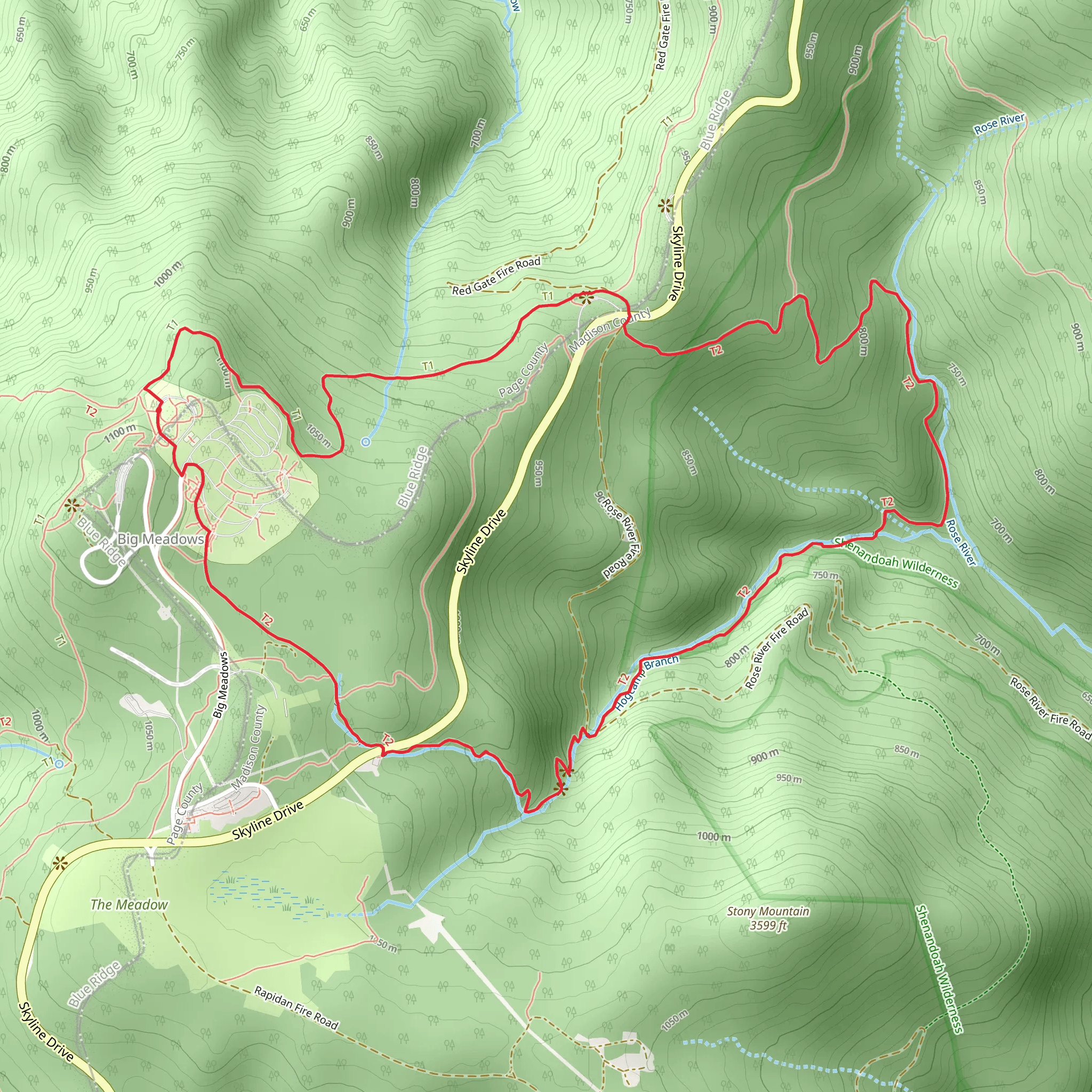 Fishers Gap, Rose River and Story of the Forest Loop Trail mobile static map