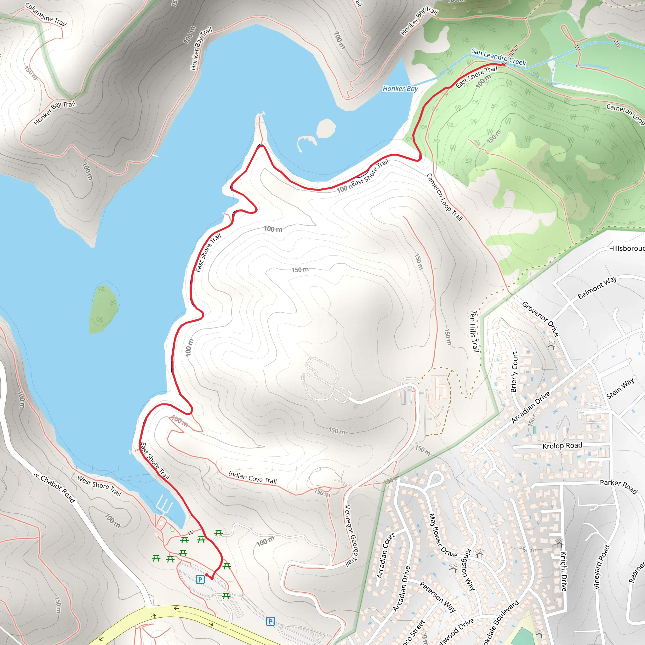 East Shore Trail via Lake Chabot mobile static map