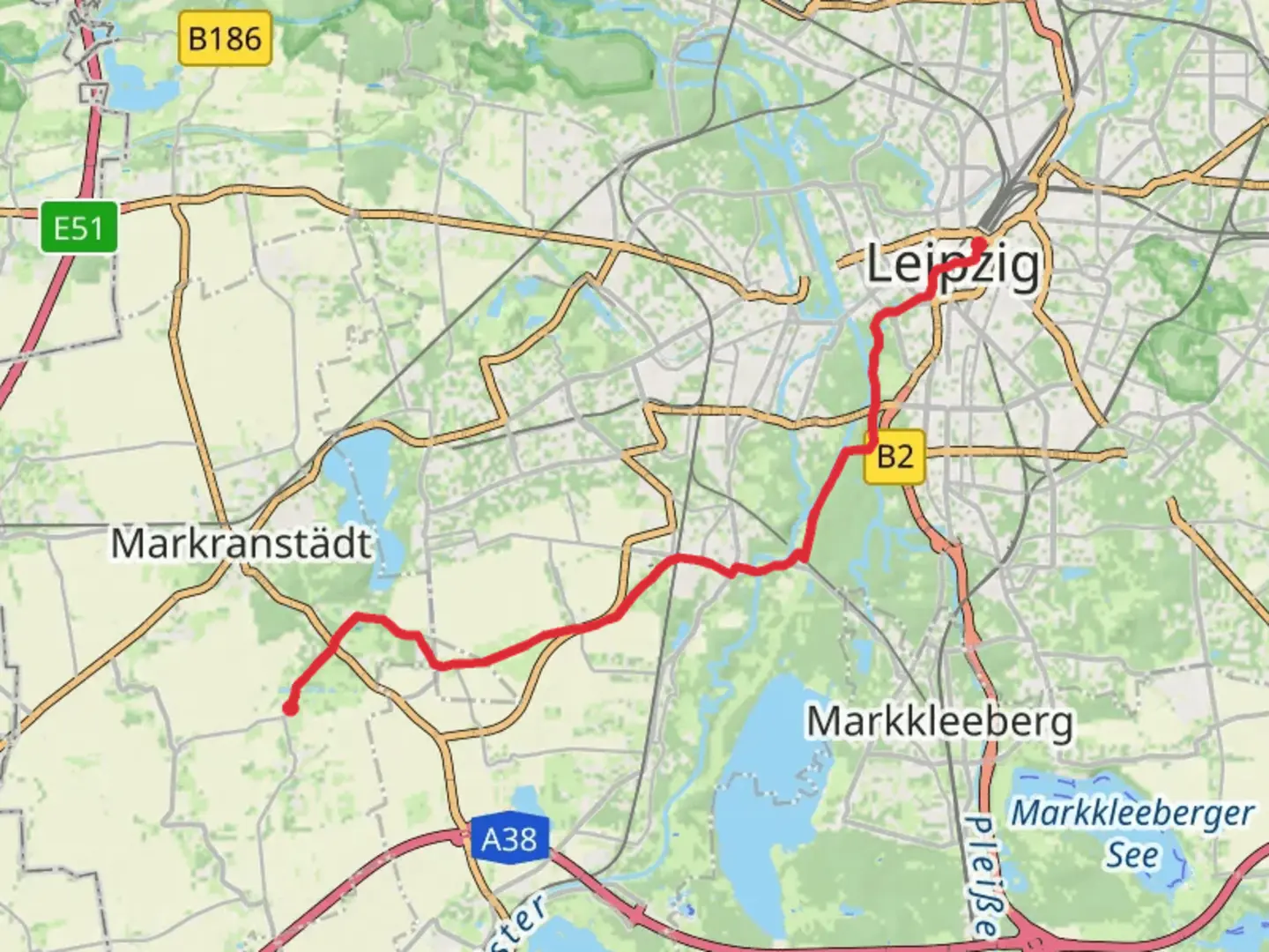 An image depicting the trail Kulkwitz to Leipzig Walk and its surrounding area.
