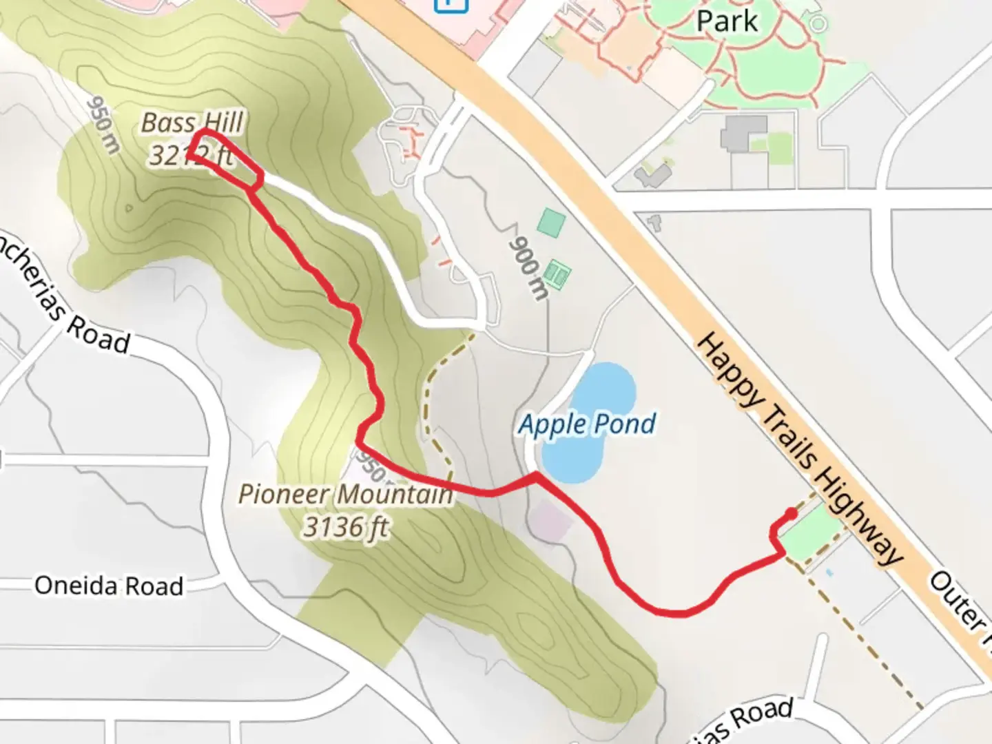 An image depicting the trail Bass Hill and its surrounding area.