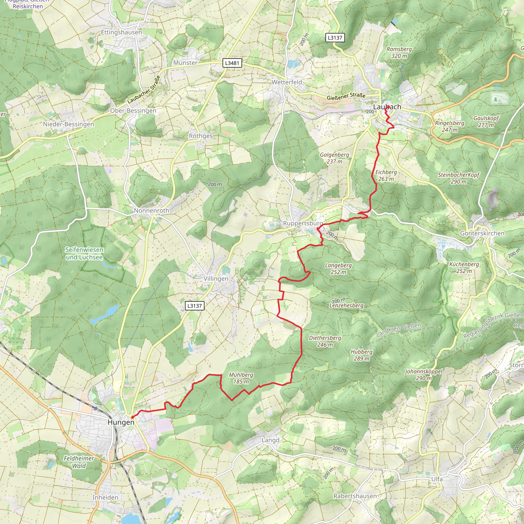 Hungen to Laubach Walk mobile static map