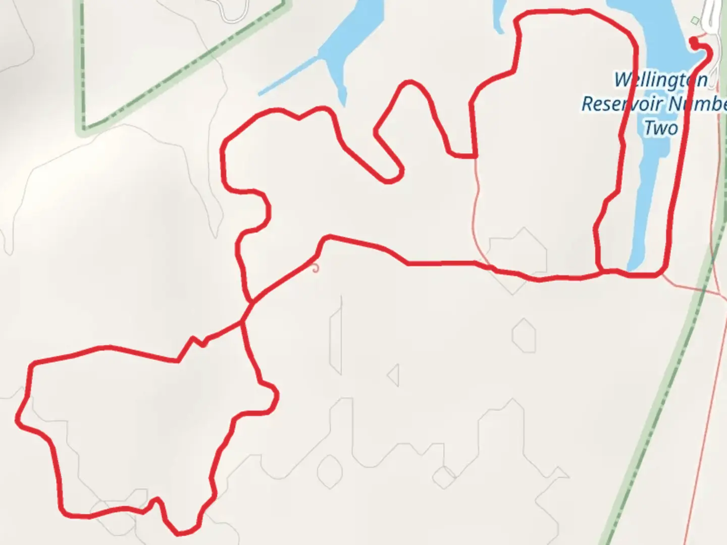 An image depicting the trail Wellington Reservoir Number Two Loop and its surrounding area.