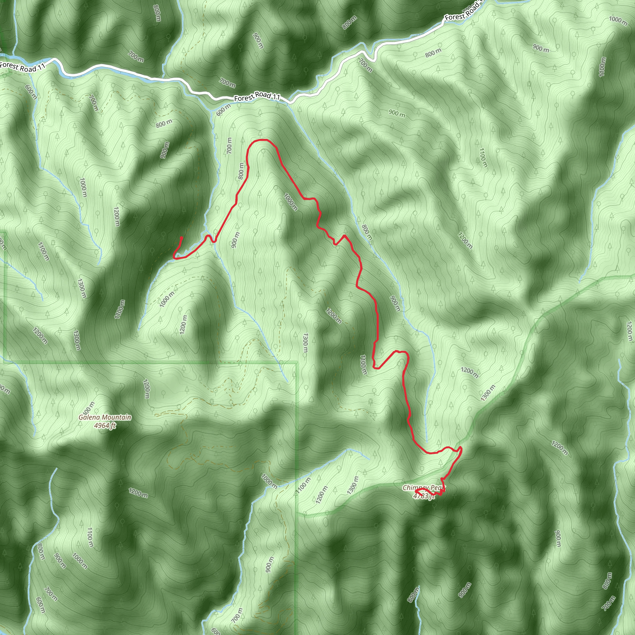 Chimney Peak via Mcquade Creek Trail mobile static map
