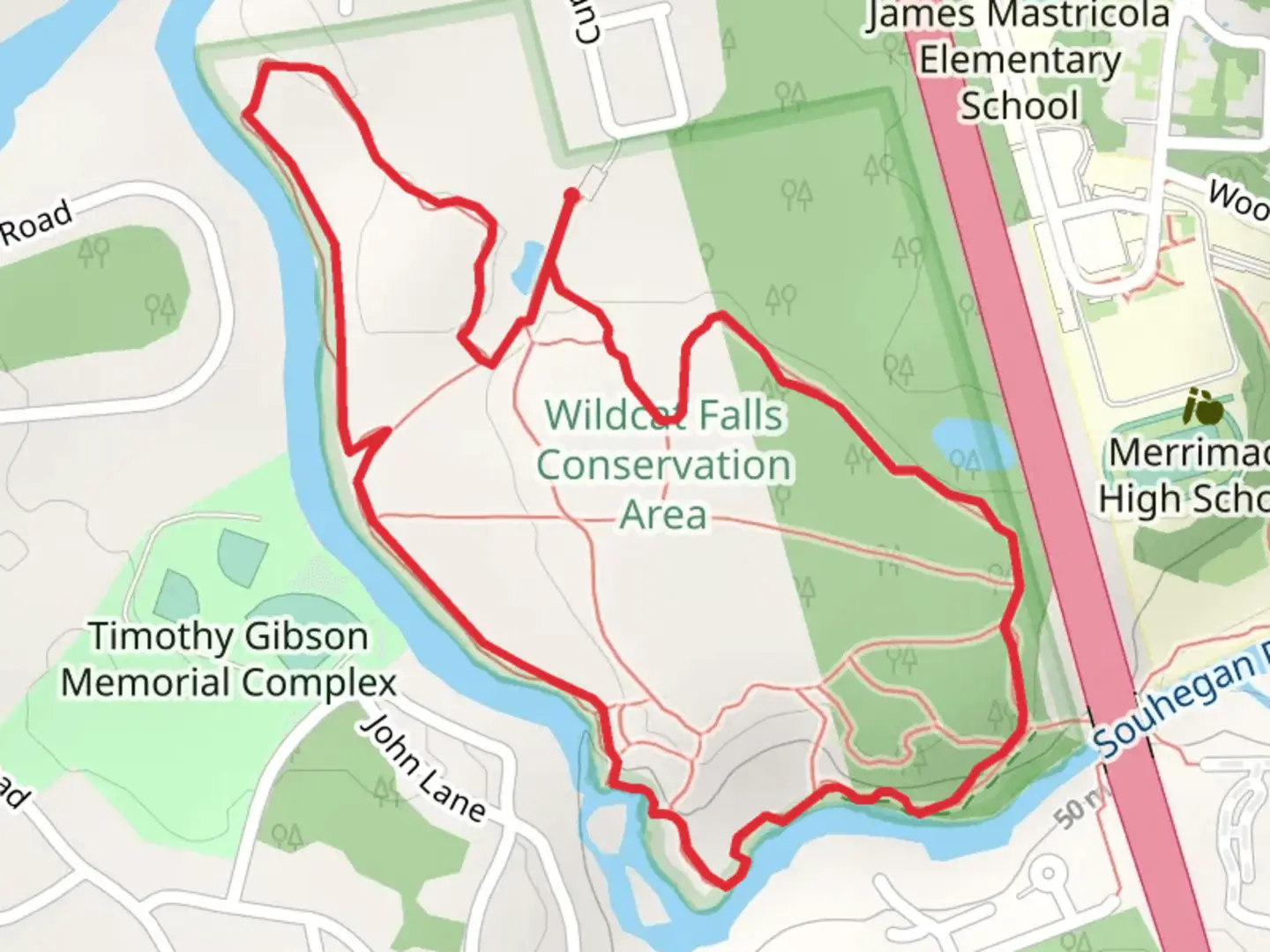 An image depicting the trail Wildcat Falls Loop Trail and its surrounding area.
