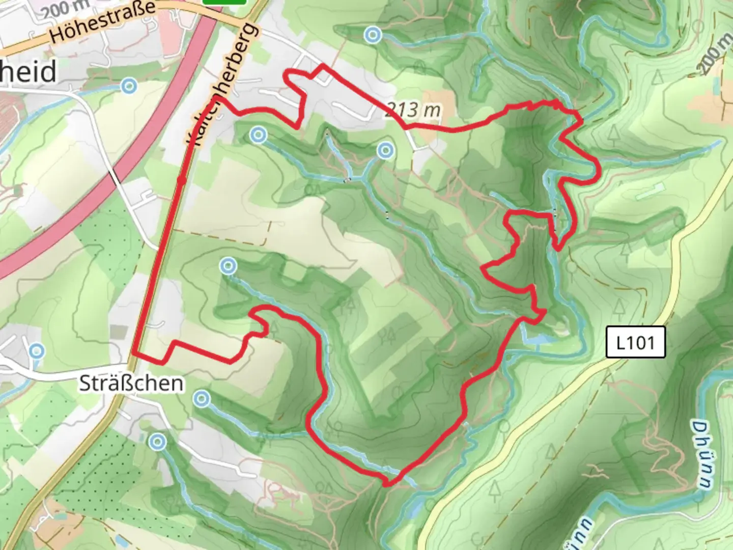 An image depicting the trail Hammerweg Rundweg and Bergischer Weg Loop and its surrounding area.