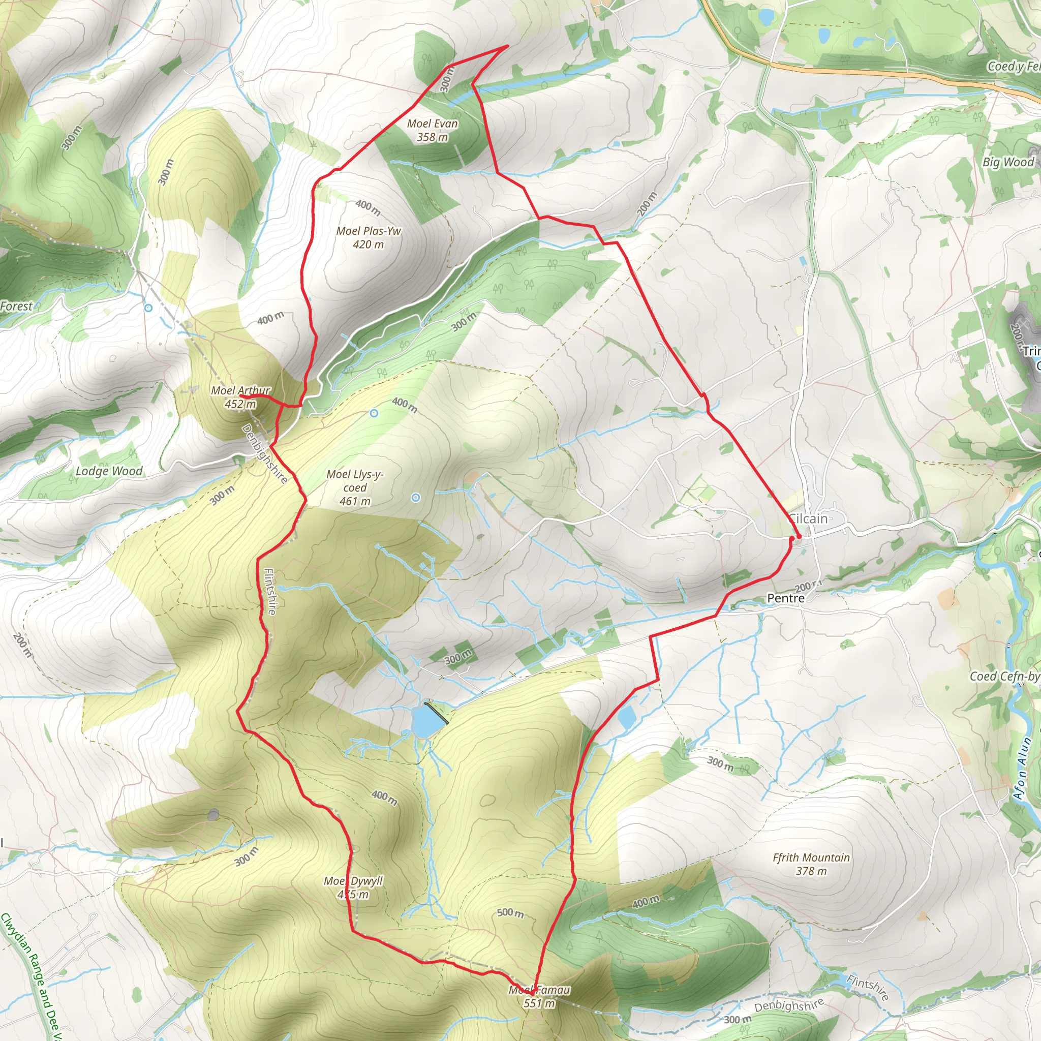 Moel Arthur and Moel Famau from Cilcain mobile static map