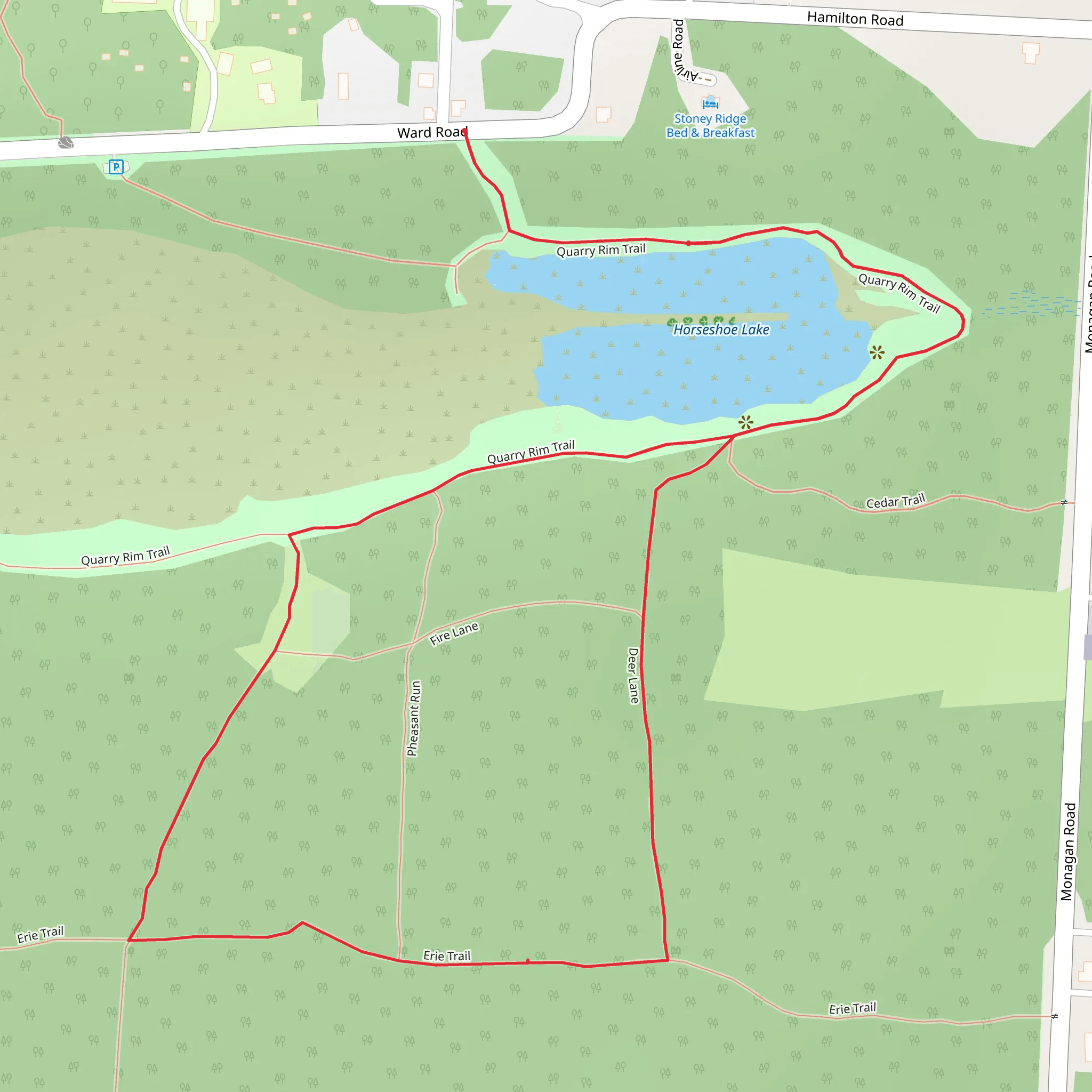 Horseshoe Lake, Deer Lane and Erie Loop Trail mobile static map