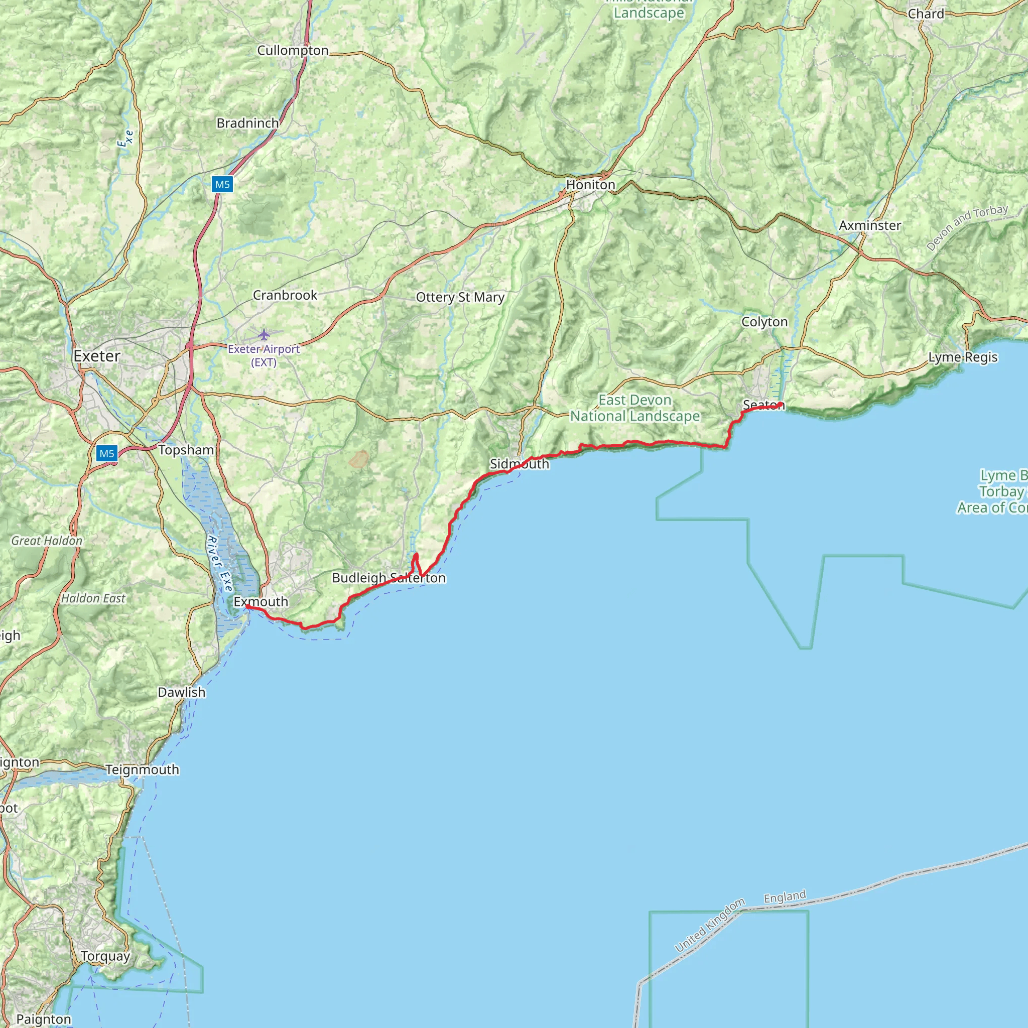 Exmouth to Seaton Coastal Walk mobile static map