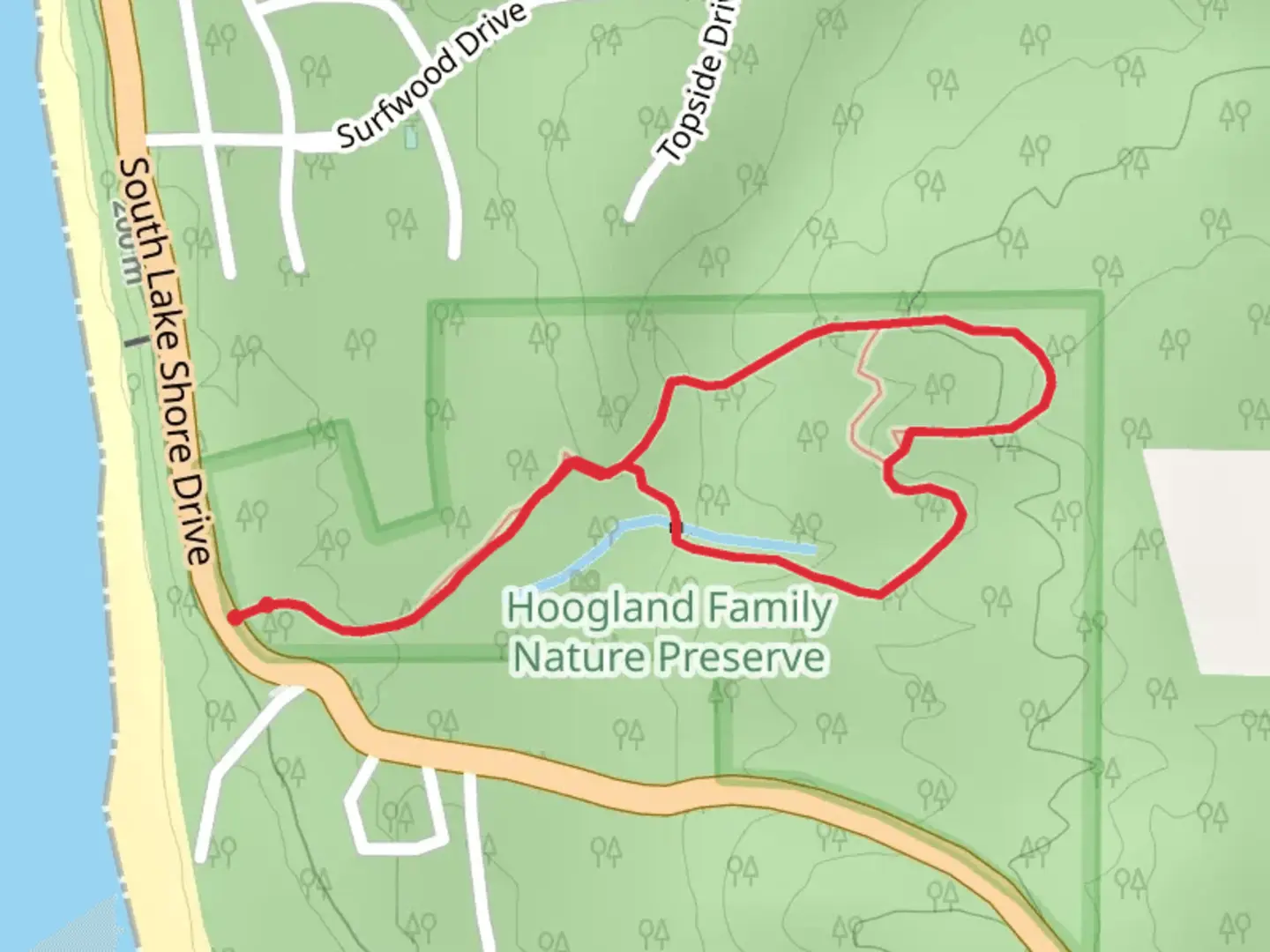 An image depicting the trail South Lake Shore Road Loop and its surrounding area.