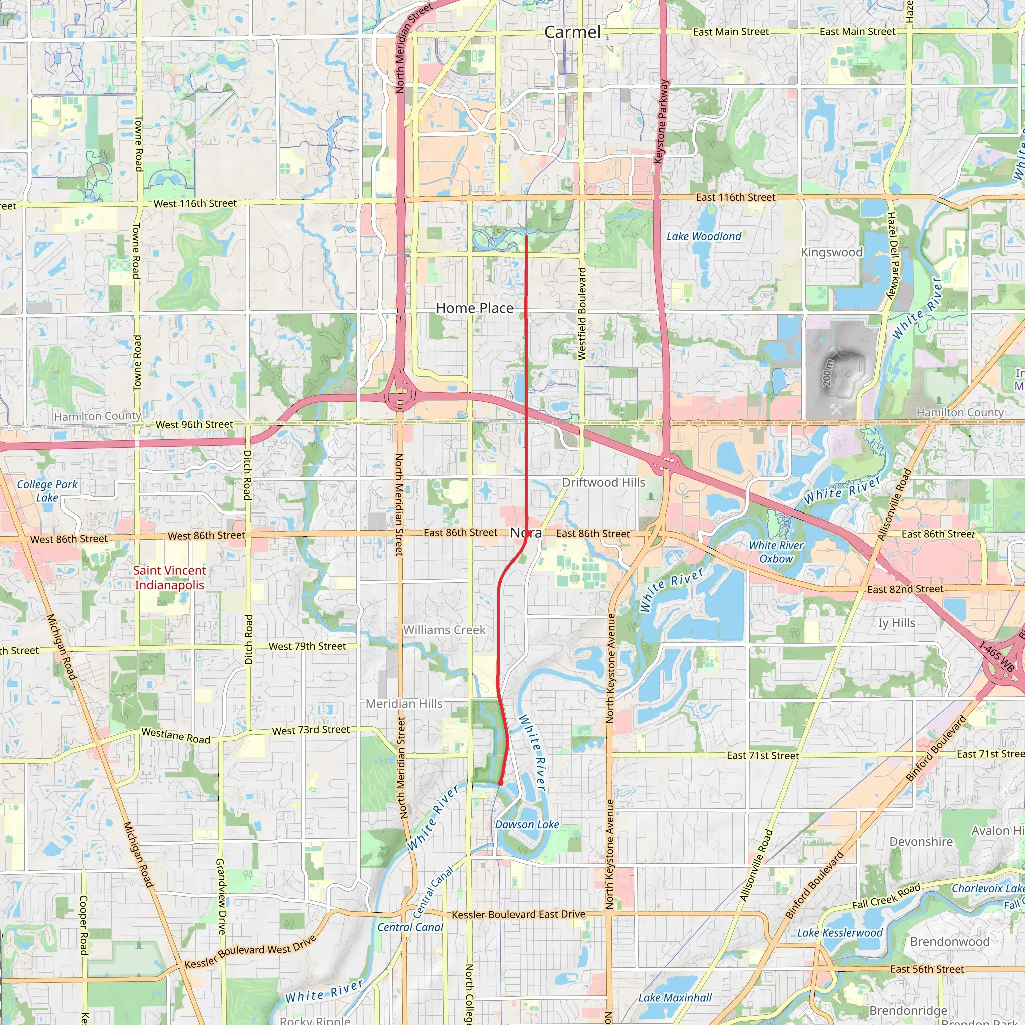 Monon Trail to Central Park mobile static map