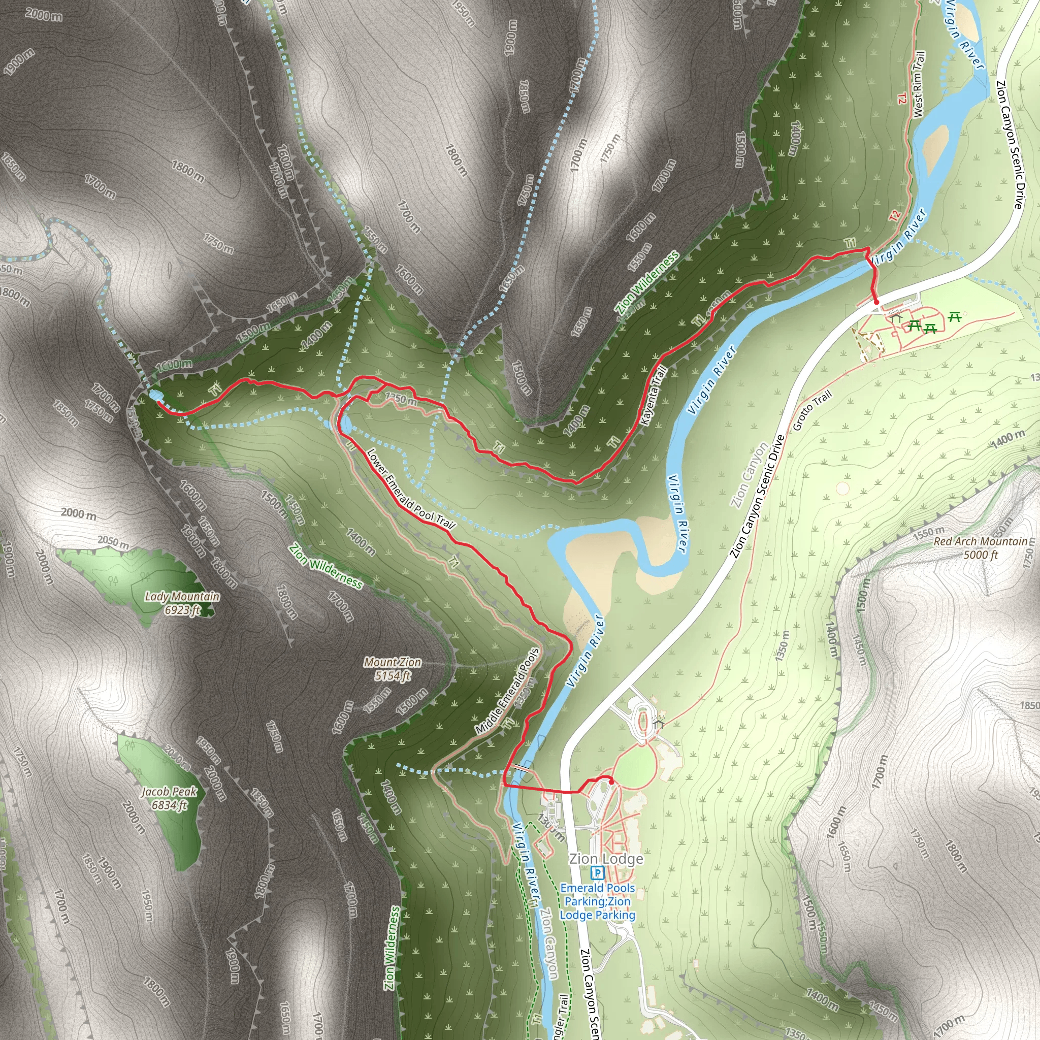Kayenta Trail and Emerald Pools Trail mobile static map