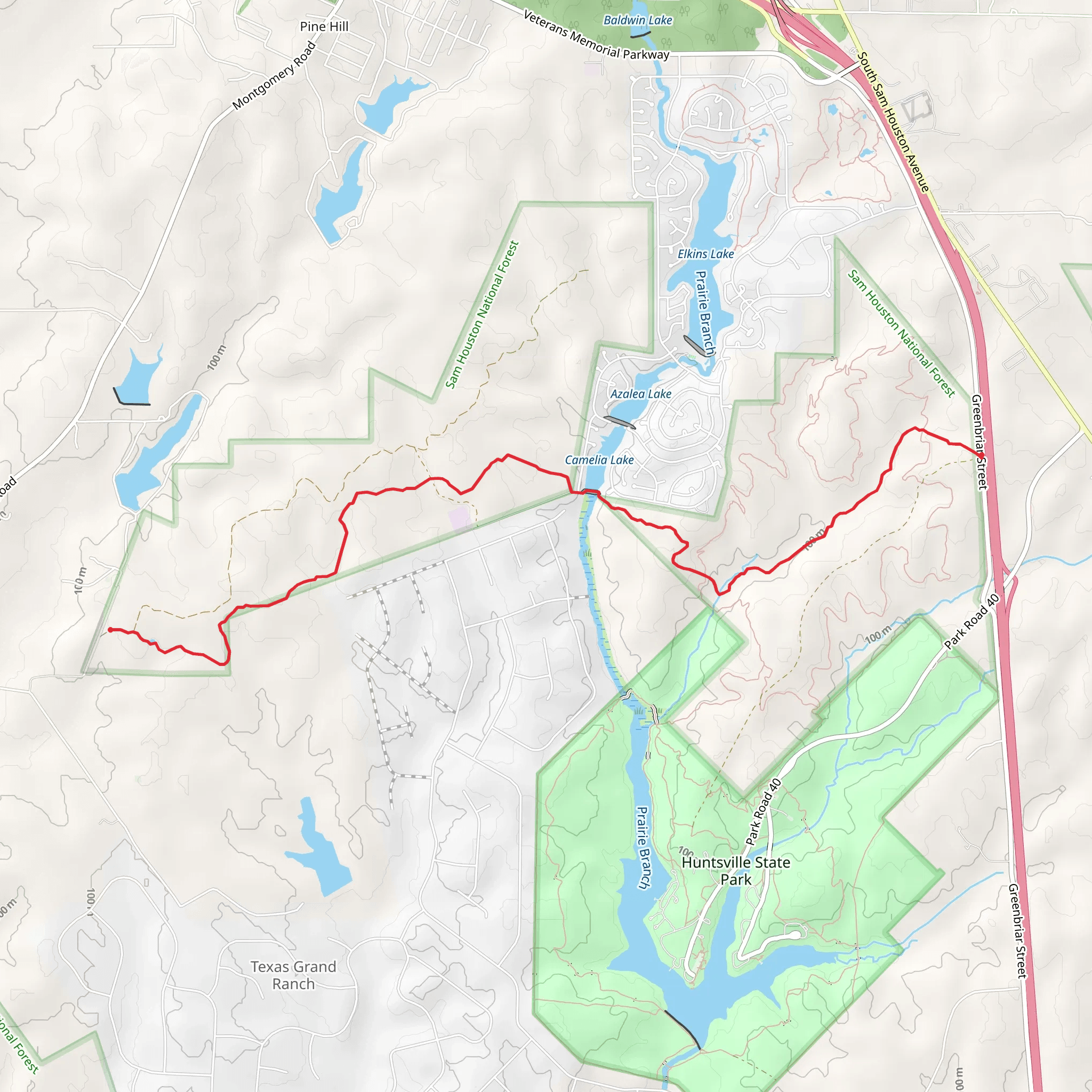 Lone Star Hiking Trail from Greenbriar Street to Cotton Creek Cemetery Road mobile static map