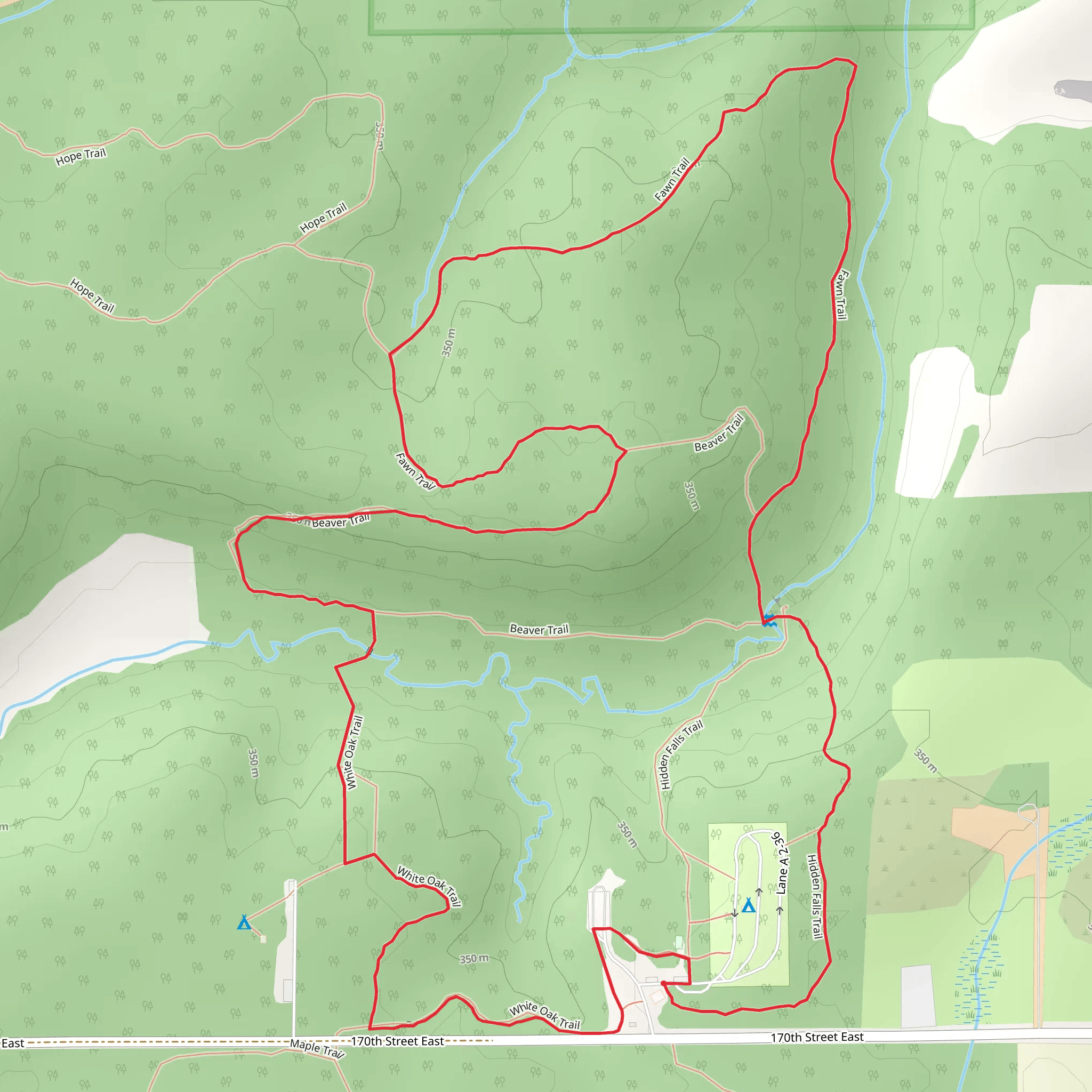 White Oak, Fawn and Hidden Falls Loop Trail mobile static map
