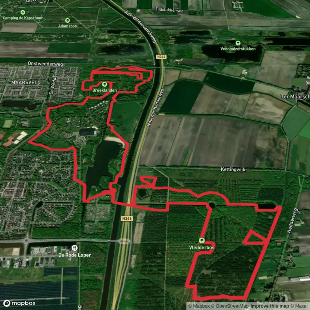 An image depicting the trail Broeklanden and Vledderbos Loop and its surrounding area.
